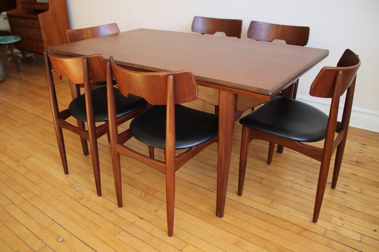 Mid-Century Danish Modern Expanding Dark Teak Dining Set 3