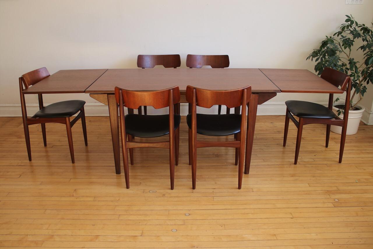 Mid-Century Danish Modern Expanding Dark Teak Dining Set 4