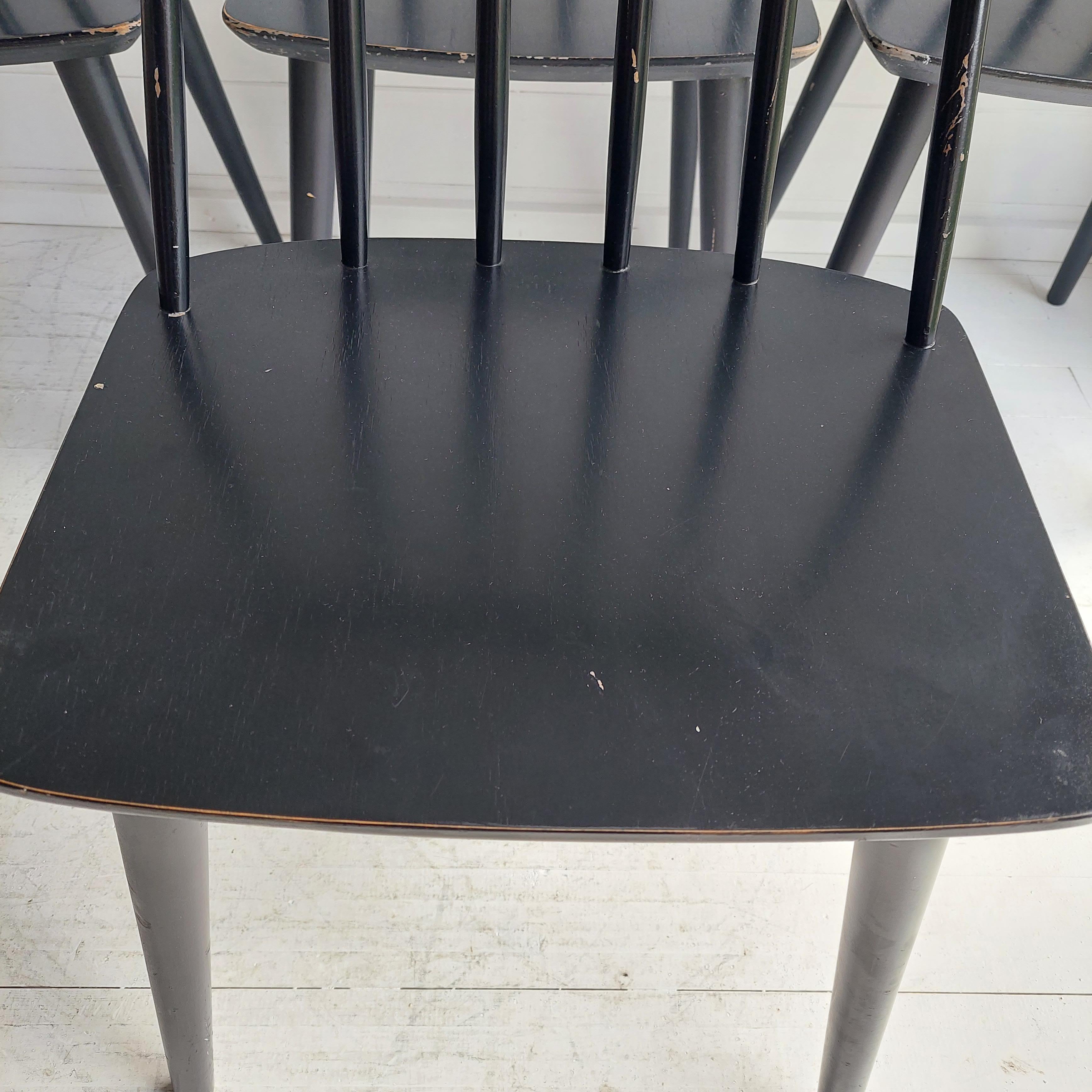 Mid Century Danish Modern Farstrup Set of 4 Spindle Black Chairs 5