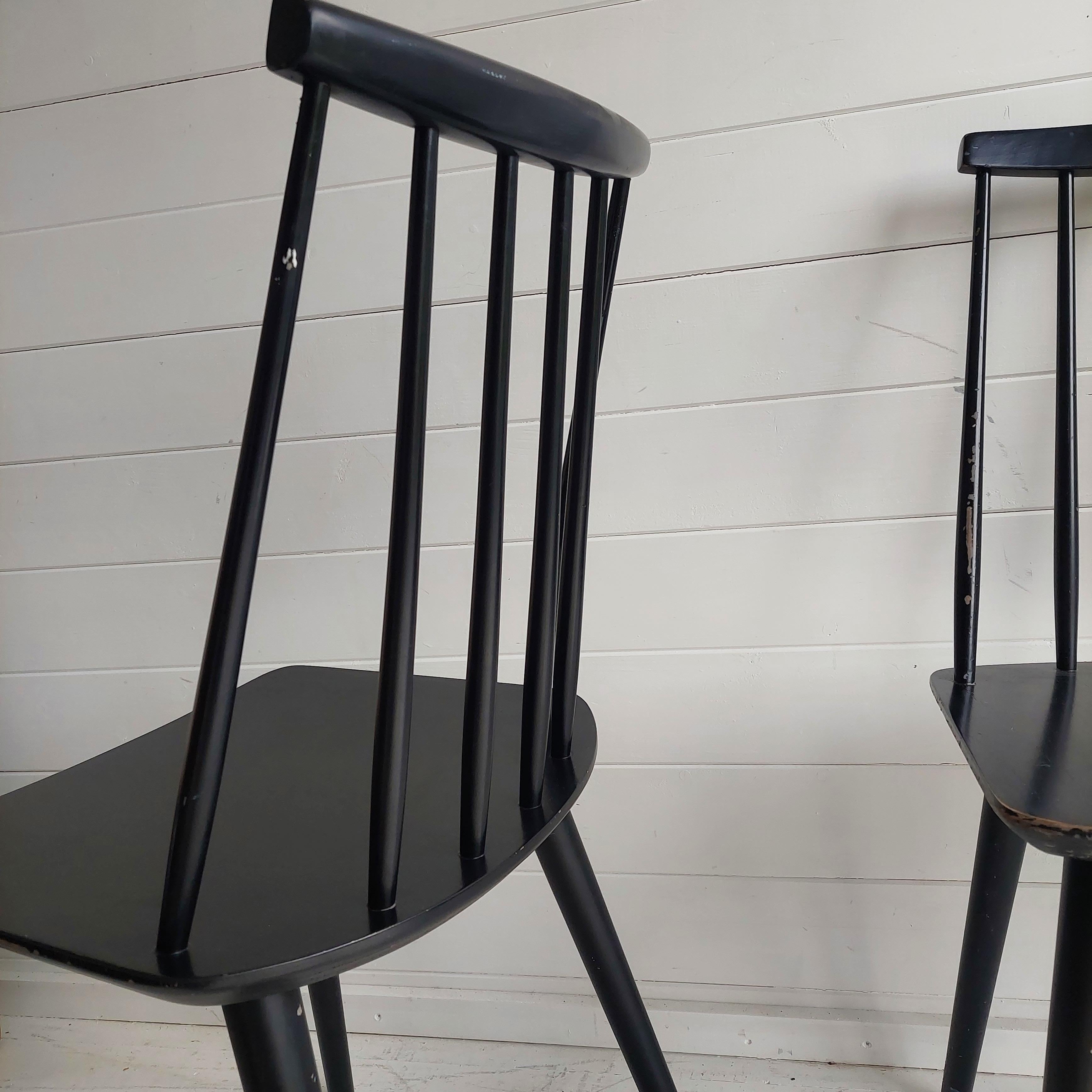Mid Century Danish Modern Farstrup Set of 4 Spindle Black Chairs 10