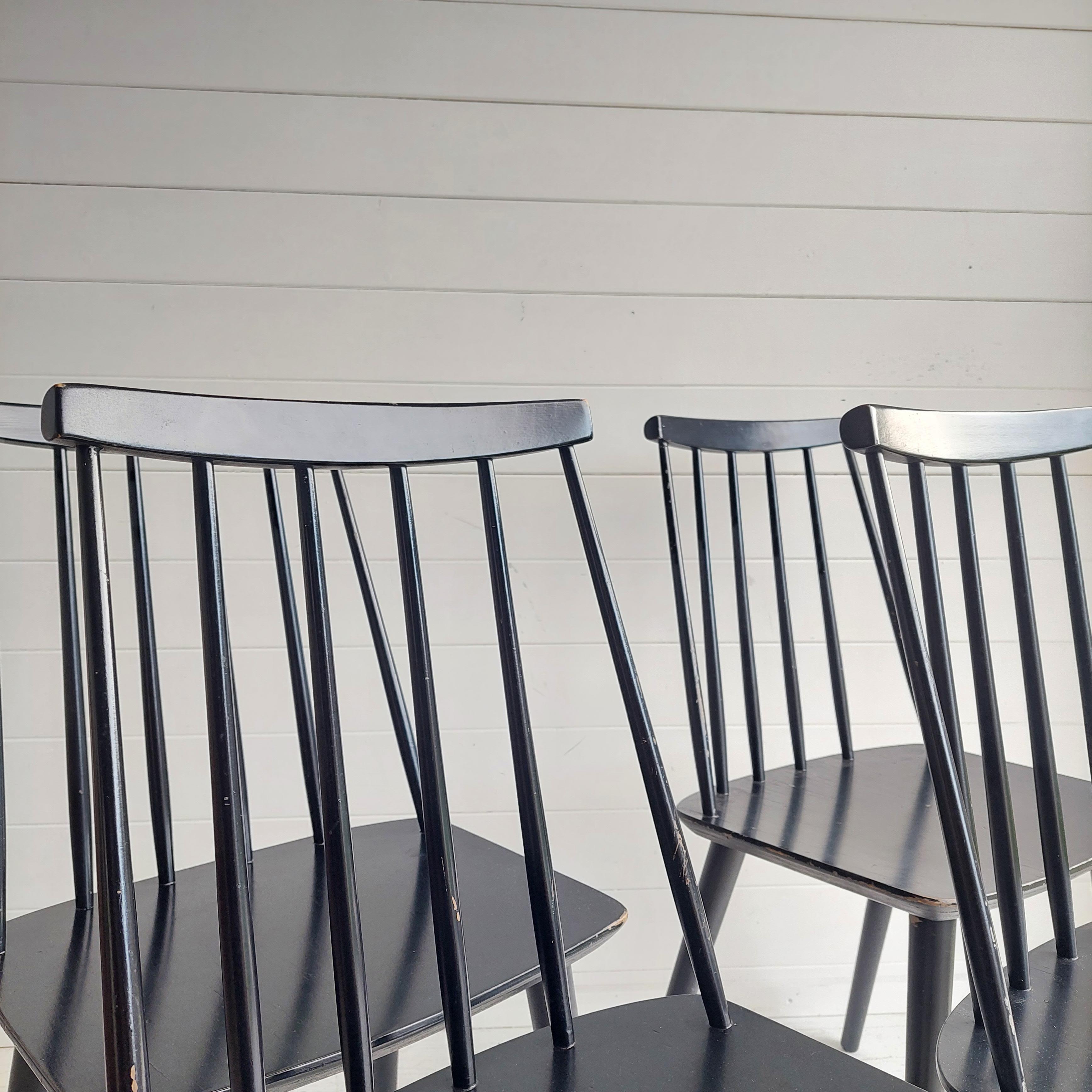 Scandinavian Modern Mid Century Danish Modern Farstrup Set of 4 Spindle Black Chairs