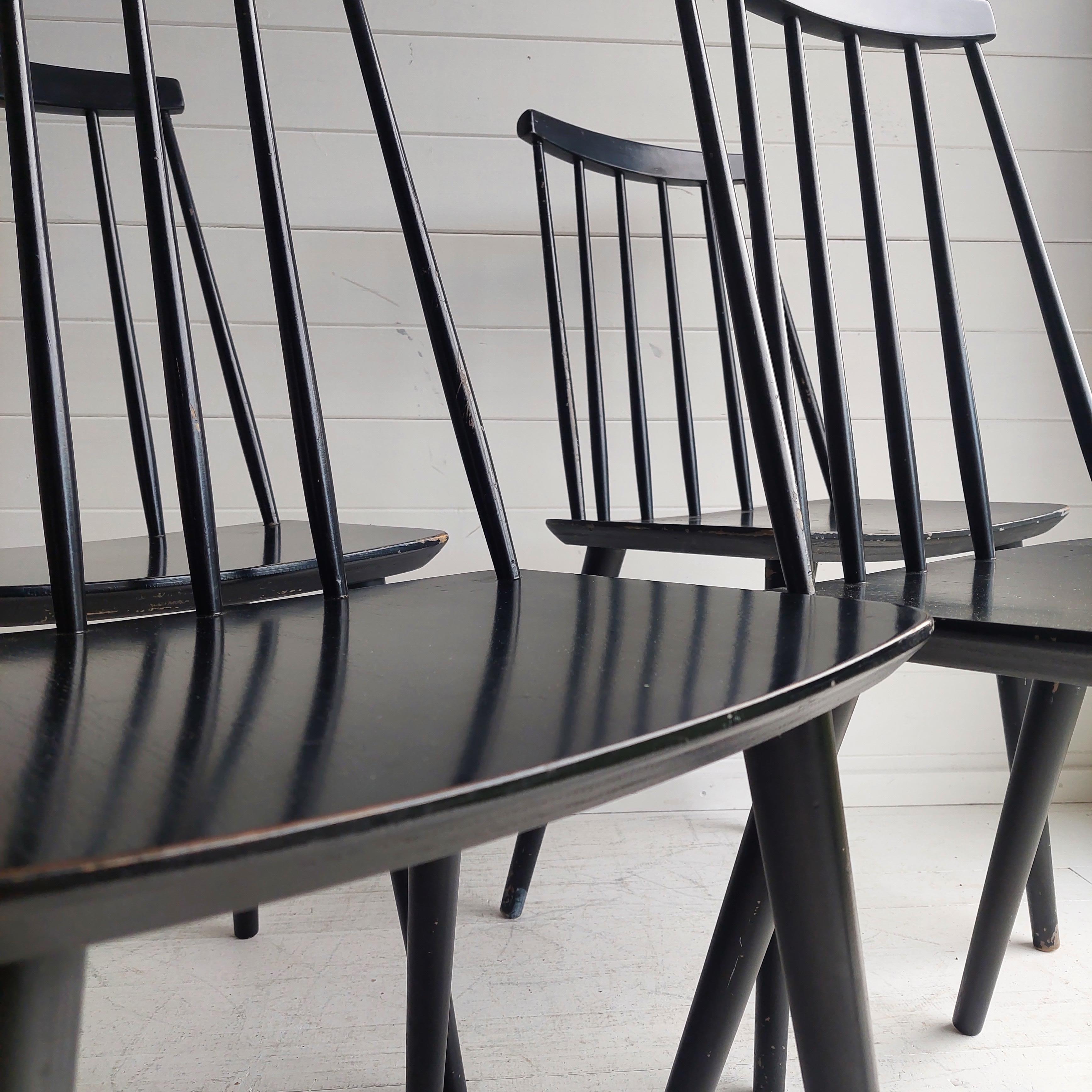 Ebonized Mid Century Danish Modern Farstrup Set of 4 Spindle Black Chairs