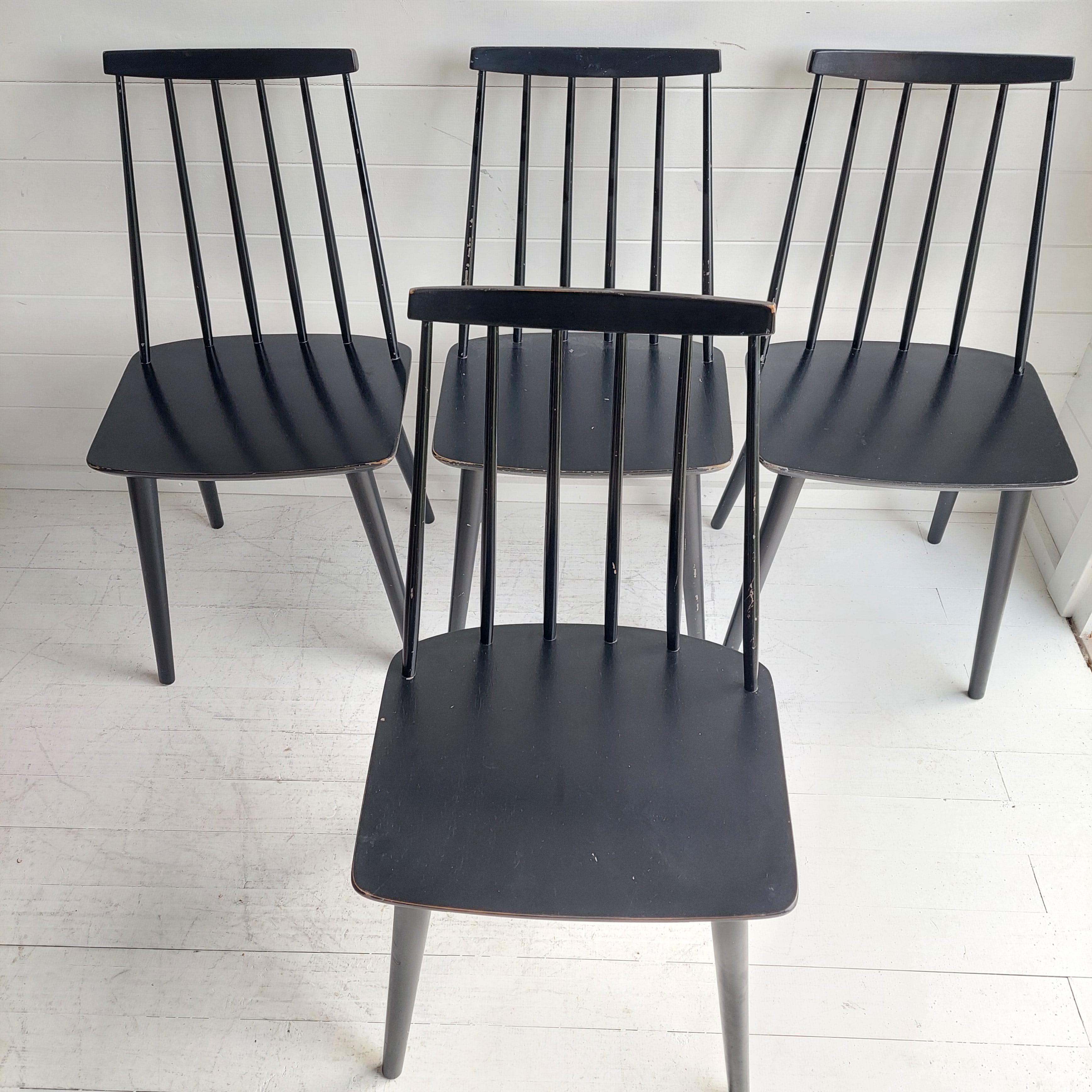 20th Century Mid Century Danish Modern Farstrup Set of 4 Spindle Black Chairs