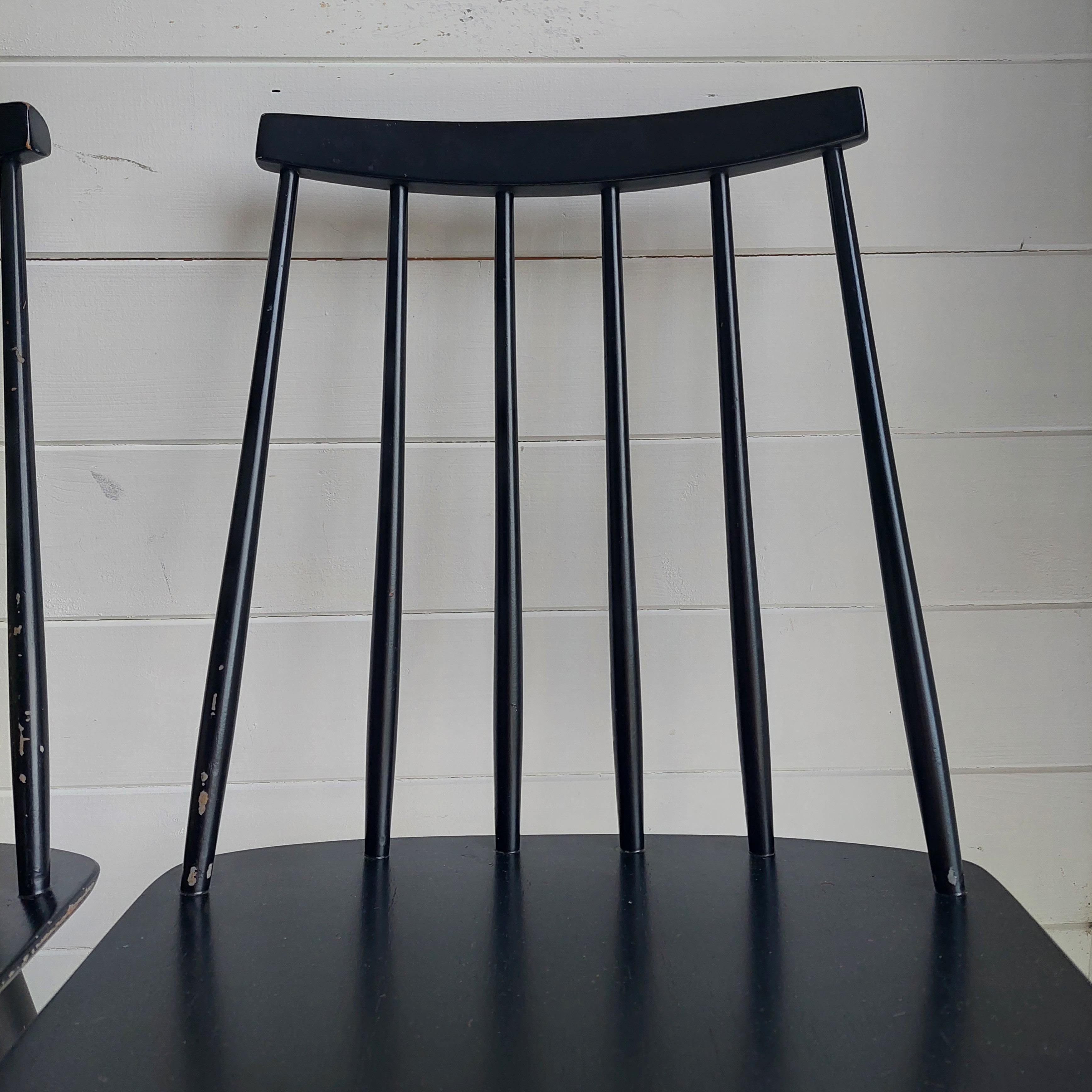 Wood Mid Century Danish Modern Farstrup Set of 4 Spindle Black Chairs