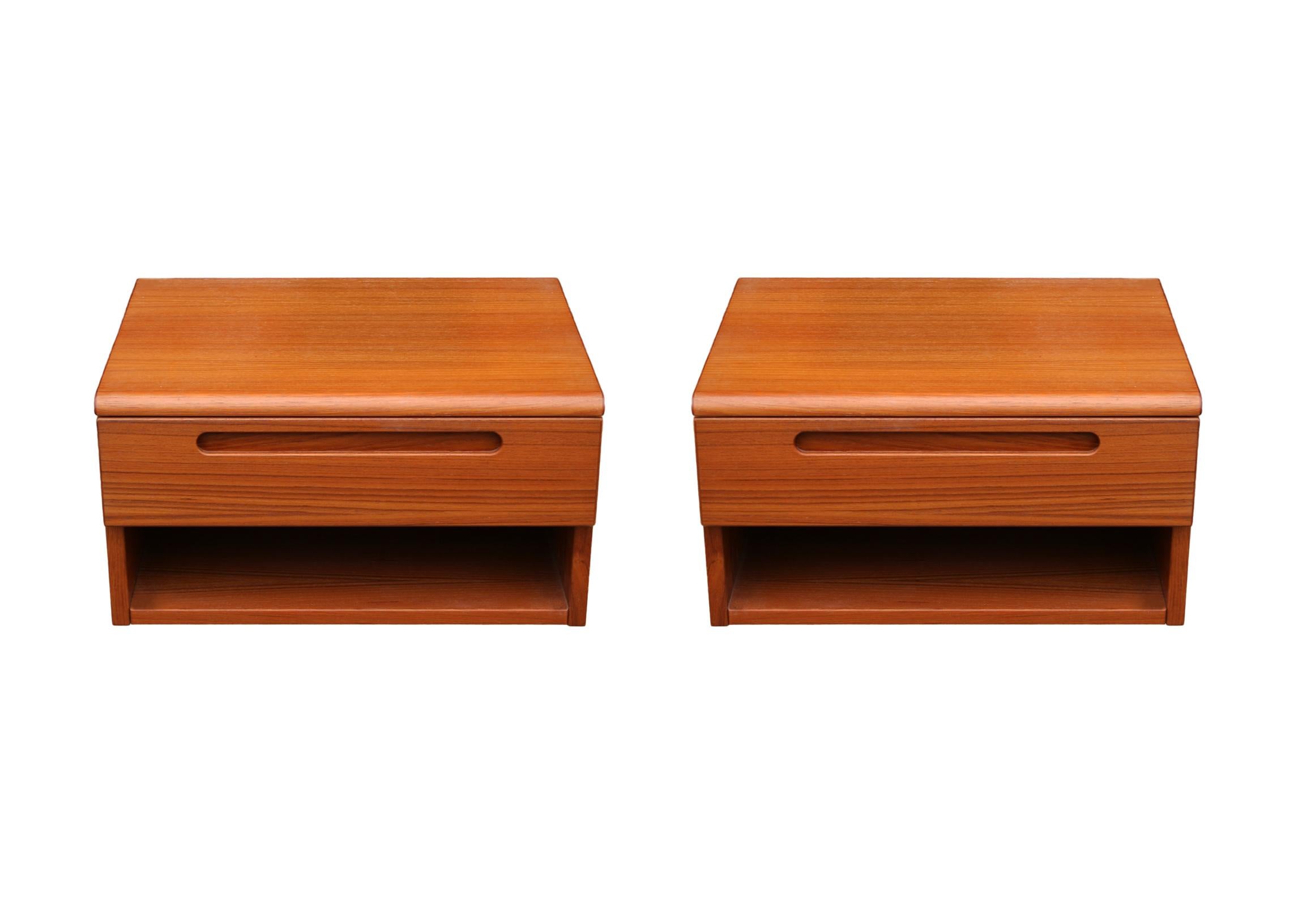 Scandinavian Modern Midcentury Danish Modern Floating or Wall Mounted Nightstands in Teak