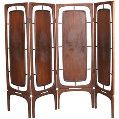 Mid-Century Danish Modern Four-Panel Teak Privacy Dressing Screen, 20th Century