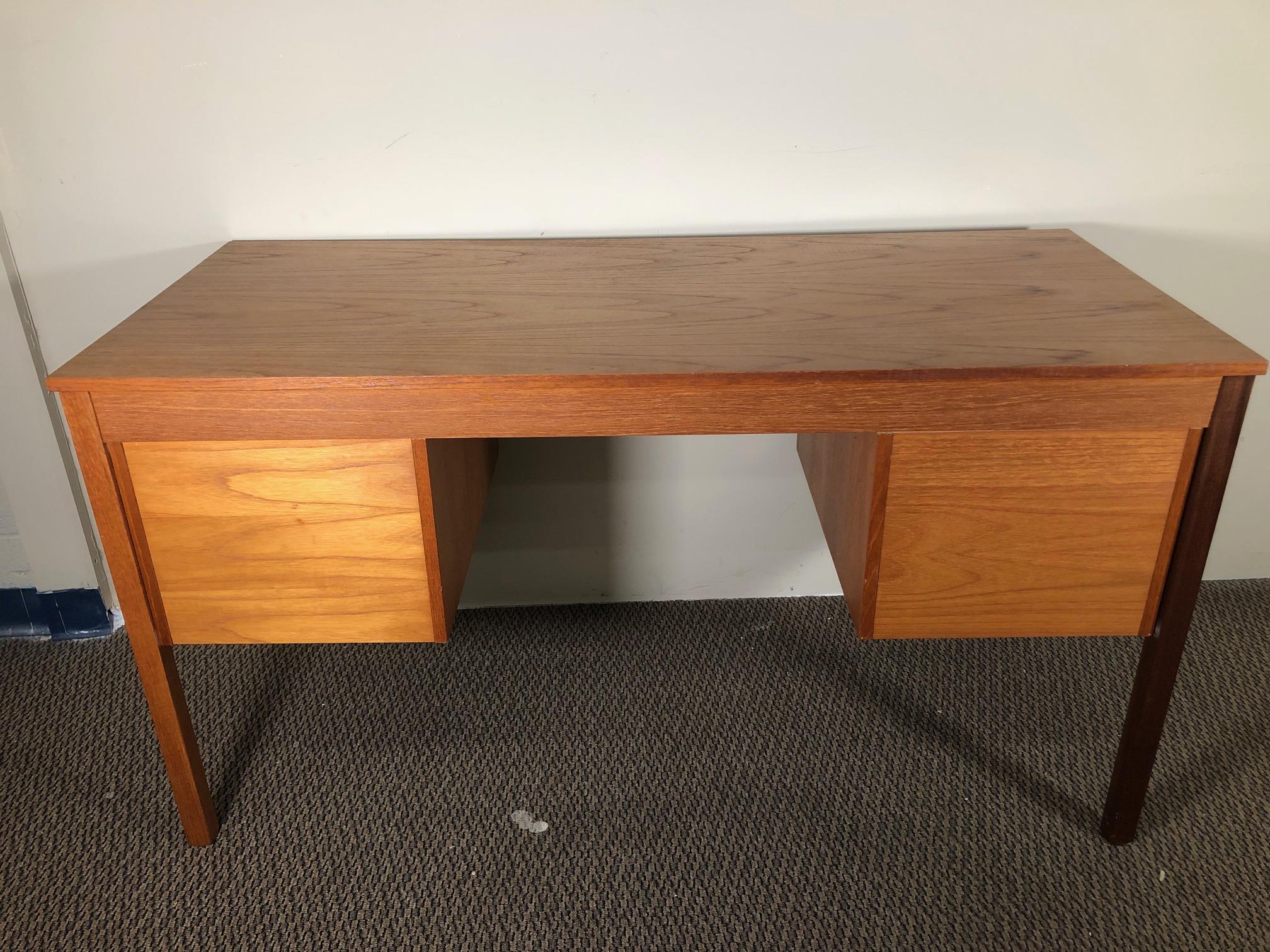 Mid-Century Danish Modern Free Standing Teak Desk by Domino Mobler For Sale 1