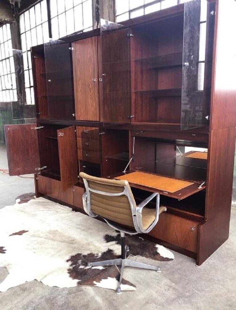 20th Century Mid Century Danish Modern Style Freestanding Rosewood Wall Unit with Lights