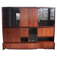 Mid Century Danish Modern Style Freestanding Rosewood Wall Unit with Lights