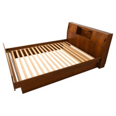 Mid century Danish Modern Full teak Platform bed headboad with storage