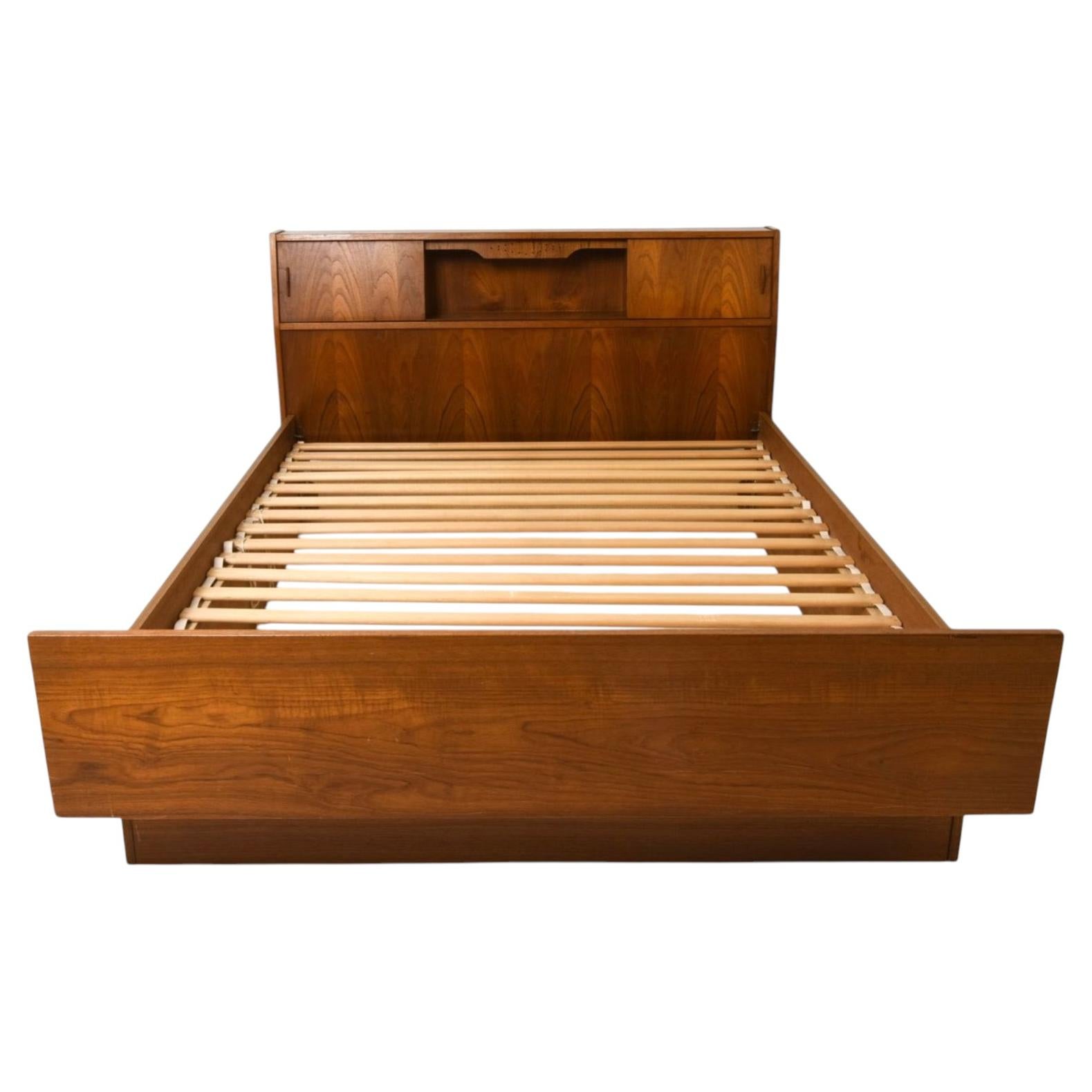 Mid century Danish Modern Full teak Platform bed headboad with storage