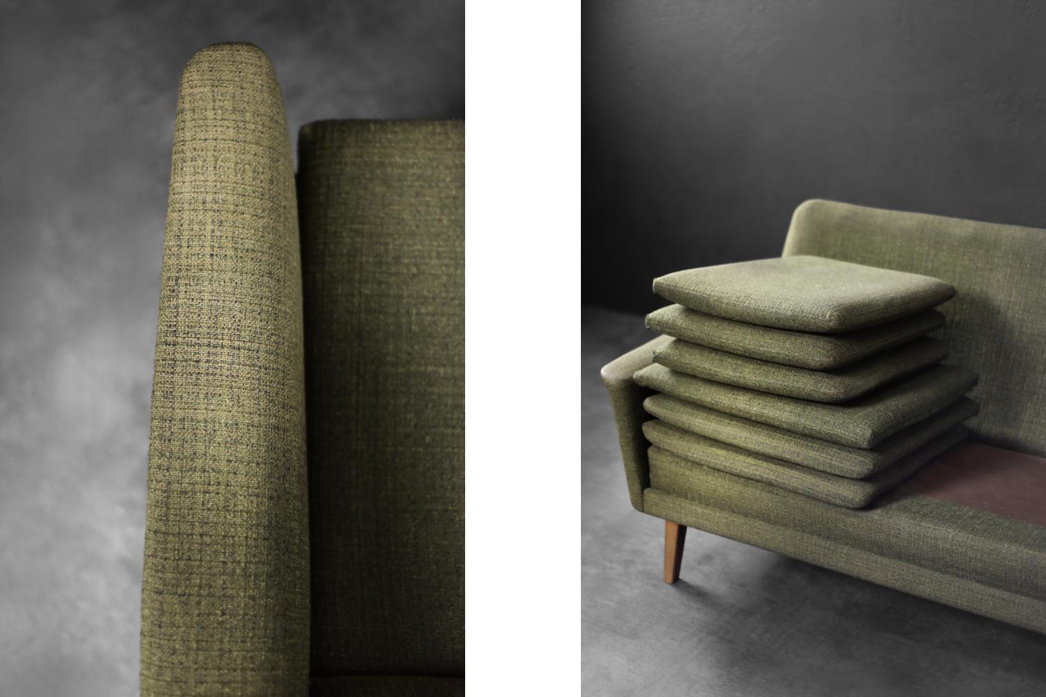 Sofá de 3 plazas verde, moderno danés de mediados de siglo, de Folke Ohlsson para Fritz Hansen en venta 4
