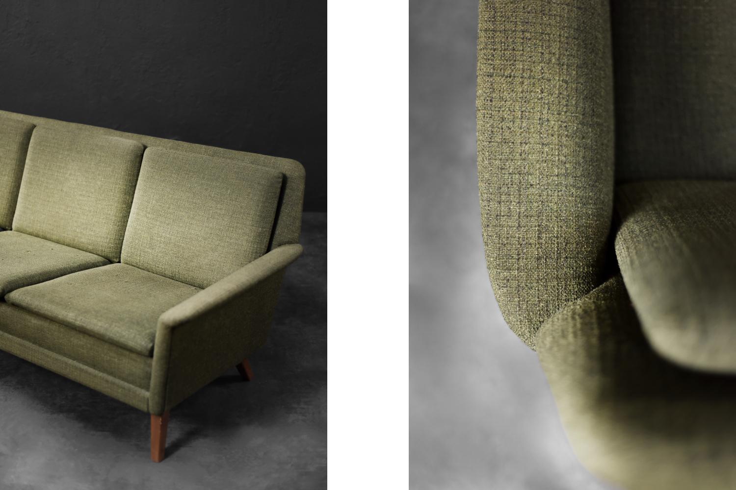 Sofá de 3 plazas verde, moderno danés de mediados de siglo, de Folke Ohlsson para Fritz Hansen Textil en venta