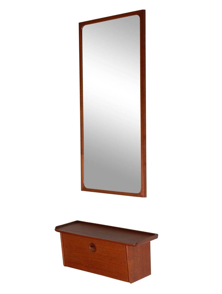 Midcentury Danish Modern Hanging Console Shelf Mirror By Ludvig Pontoppidan