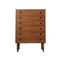 Commode haute en teck du milieu du siècle dernier, moderne et danoise, avec poignées en laiton