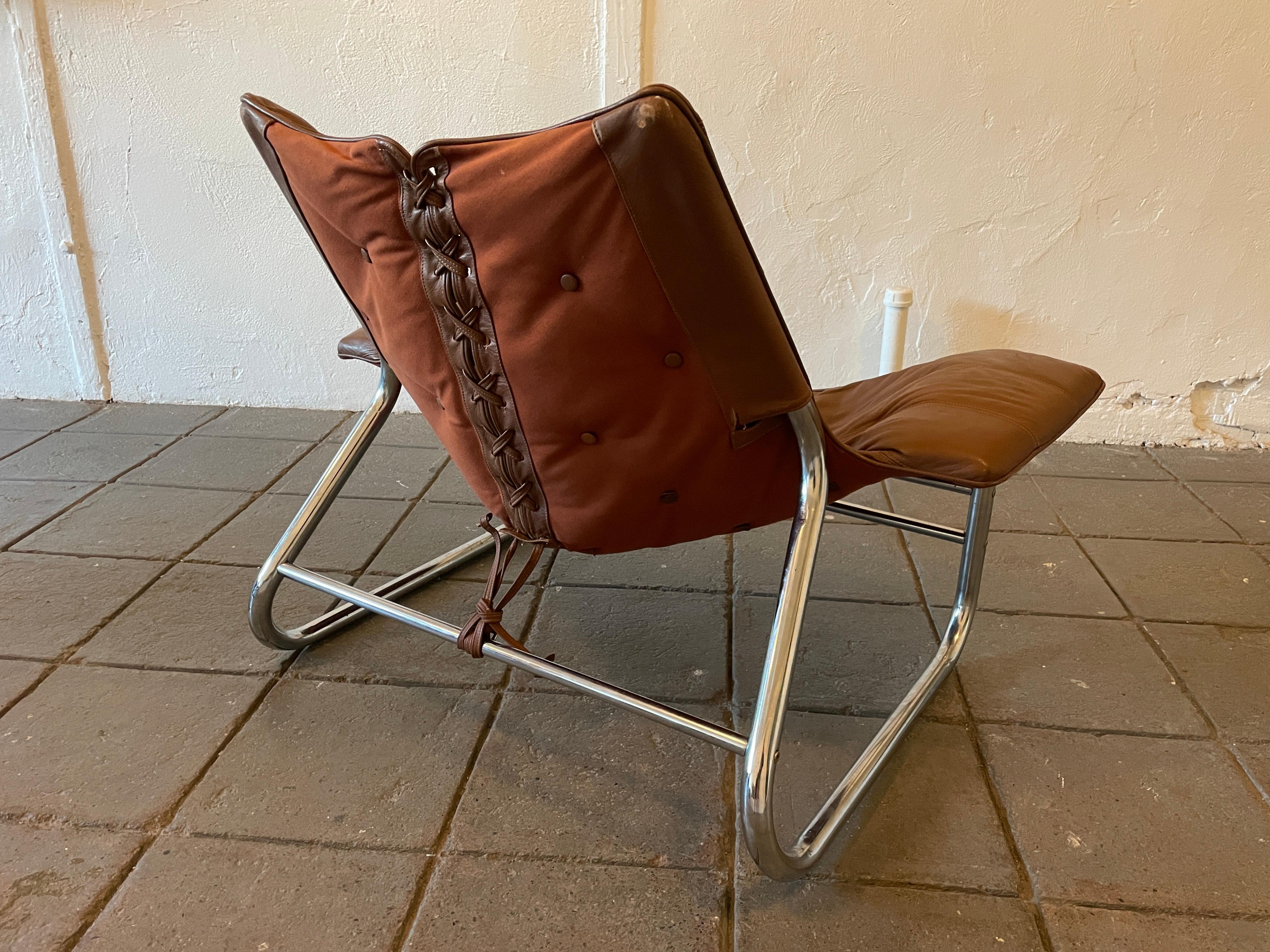 Mid Century Danish Modern Johan Bertil Corset Brown Leather Sling Lounge Chair 2