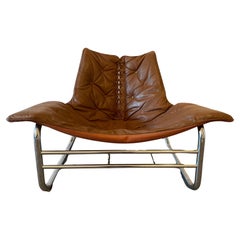 Mid Century Danish Modern Johan Bertil Corset Brown Leather Sling Lounge Chair