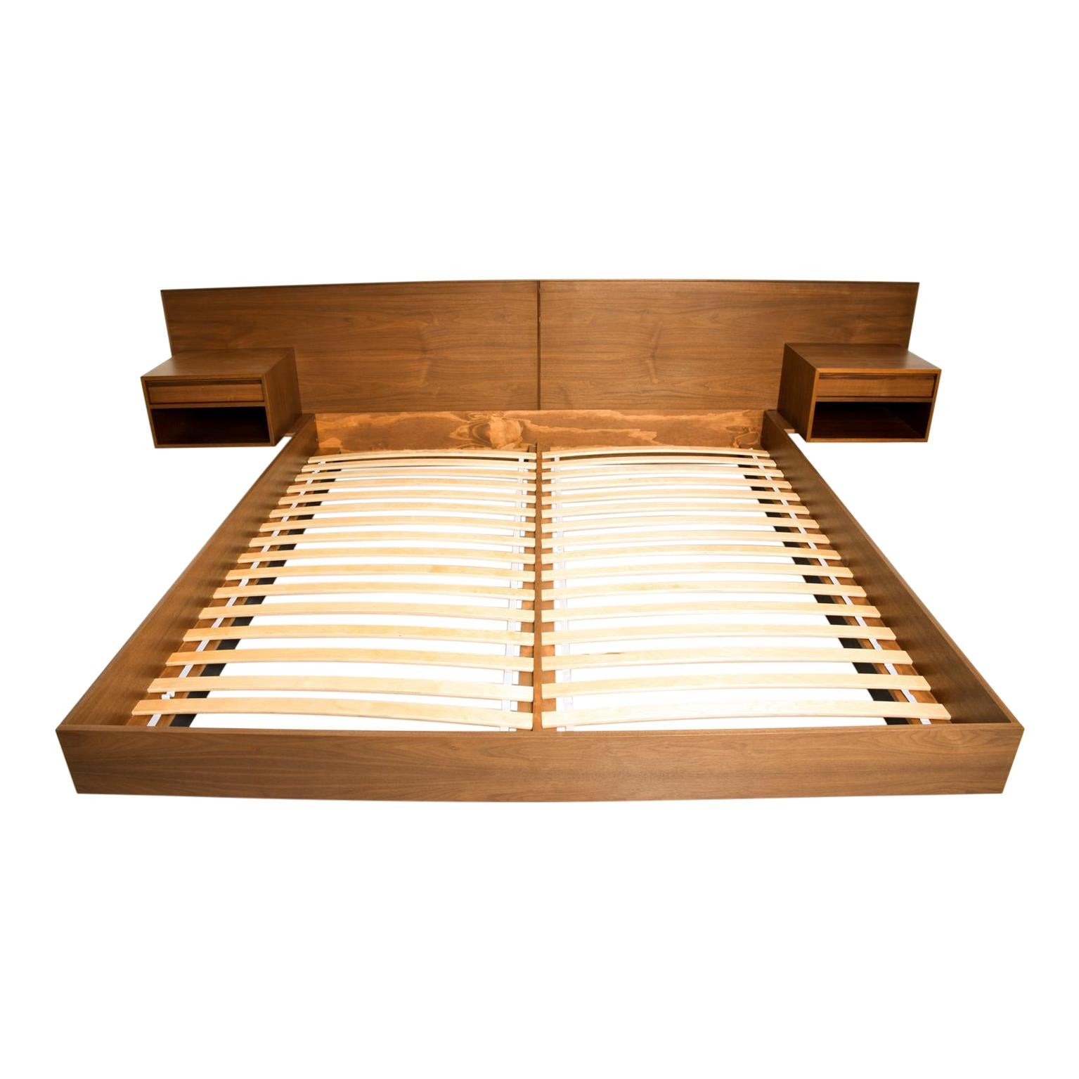 Midcentury Danish Modern King Walnut, King Size Platform Bed With Built In Nightstands