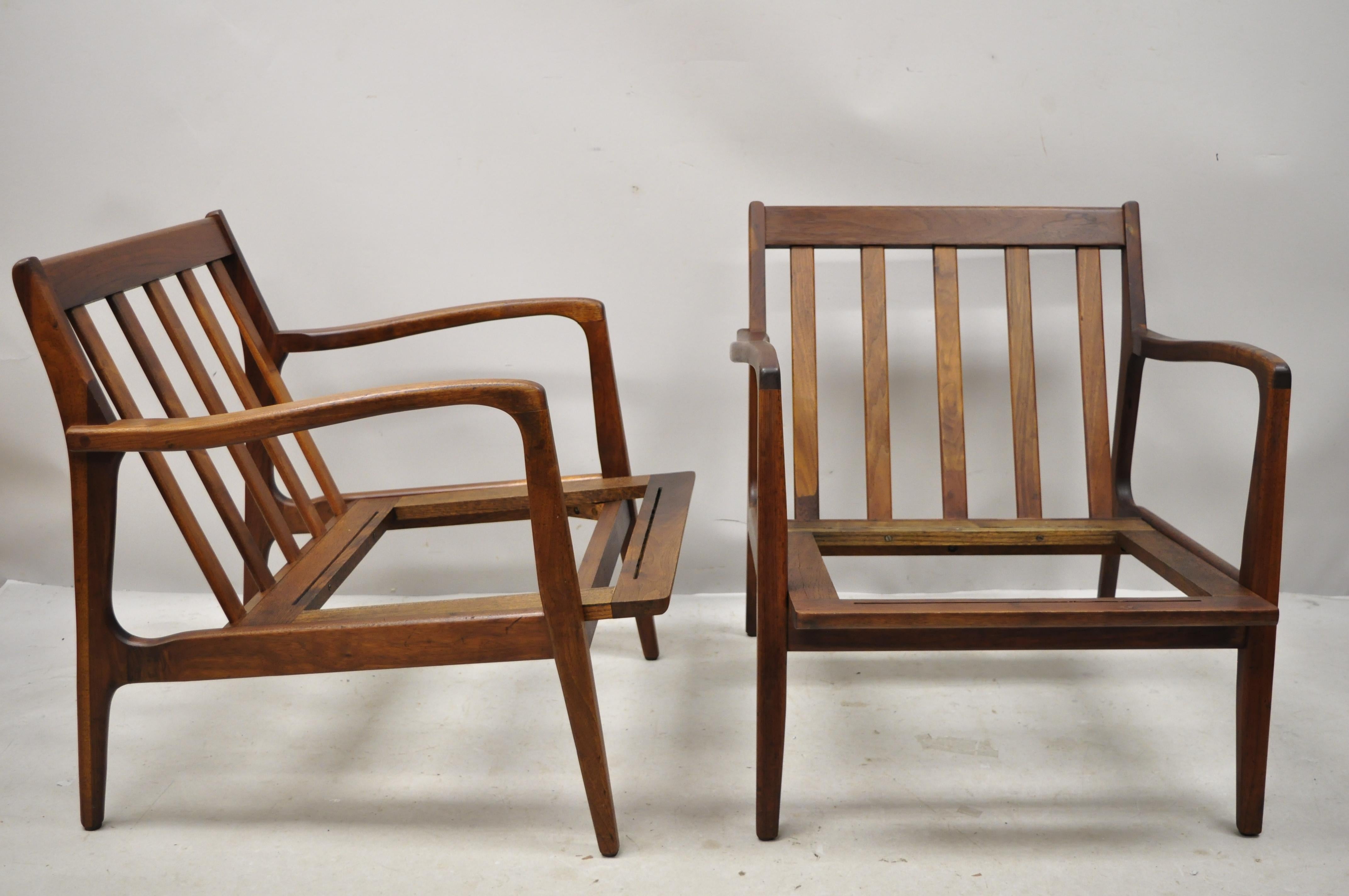 Mid-Century Modern Midcentury Danish Modern Kofod Larsen Style Walnut Lounge Chairs, a Pair