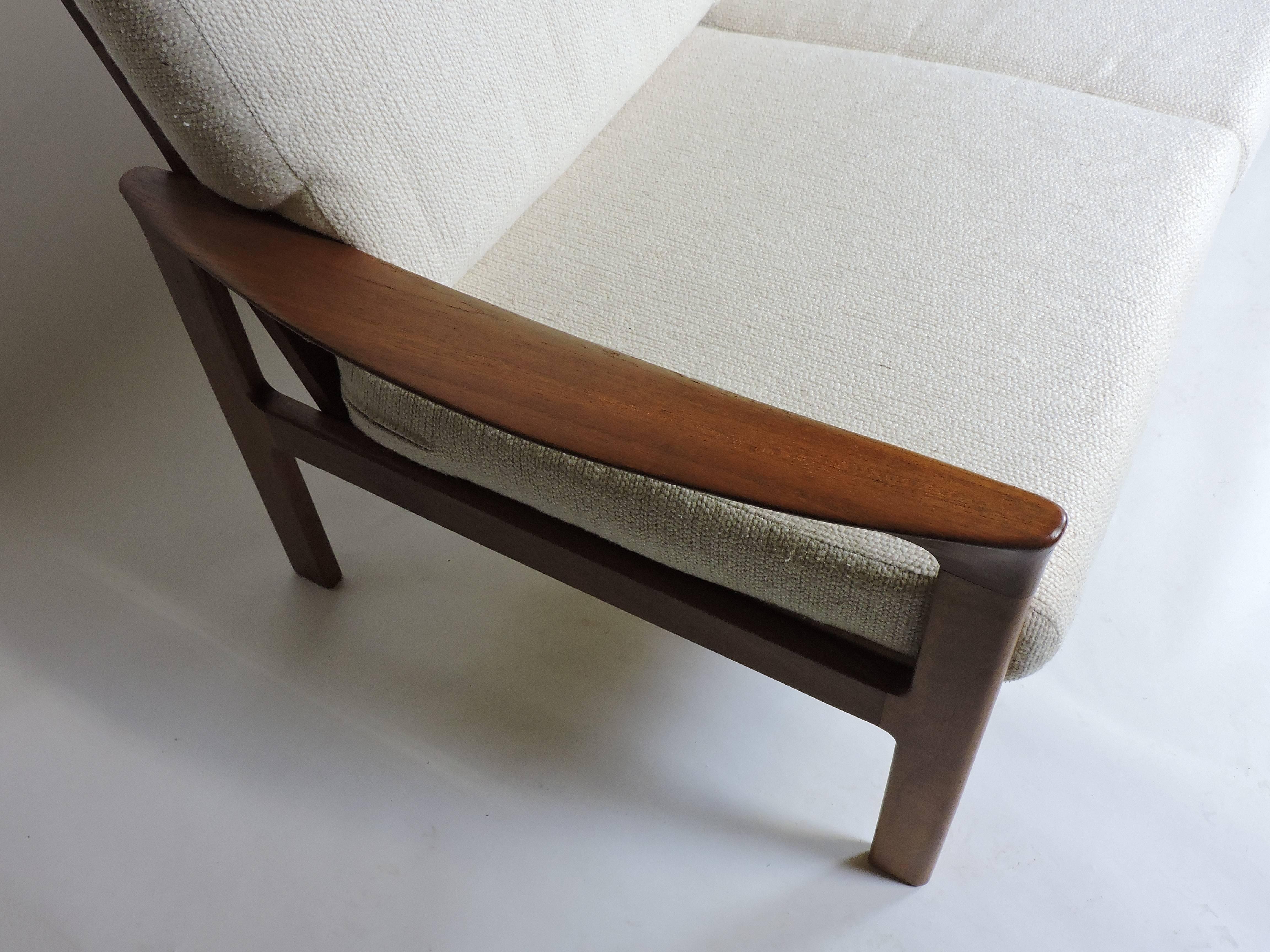 Upholstery Midcentury Danish Modern Komfort Teak Three-Seat Sofa