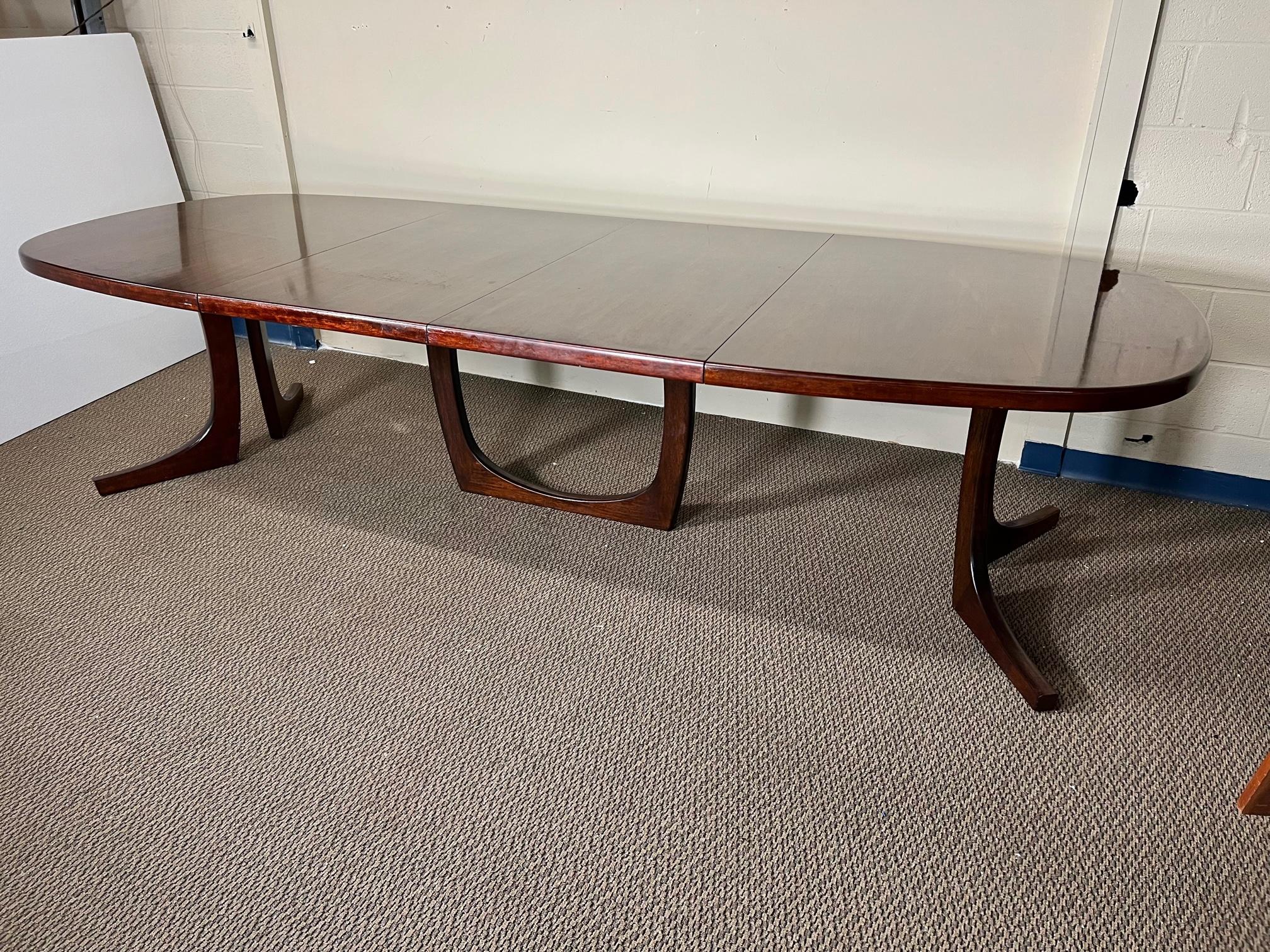 Mid-Century Modern Midcentury Danish Modern Large Rosewood Dining Table with 2 Extension Leaves