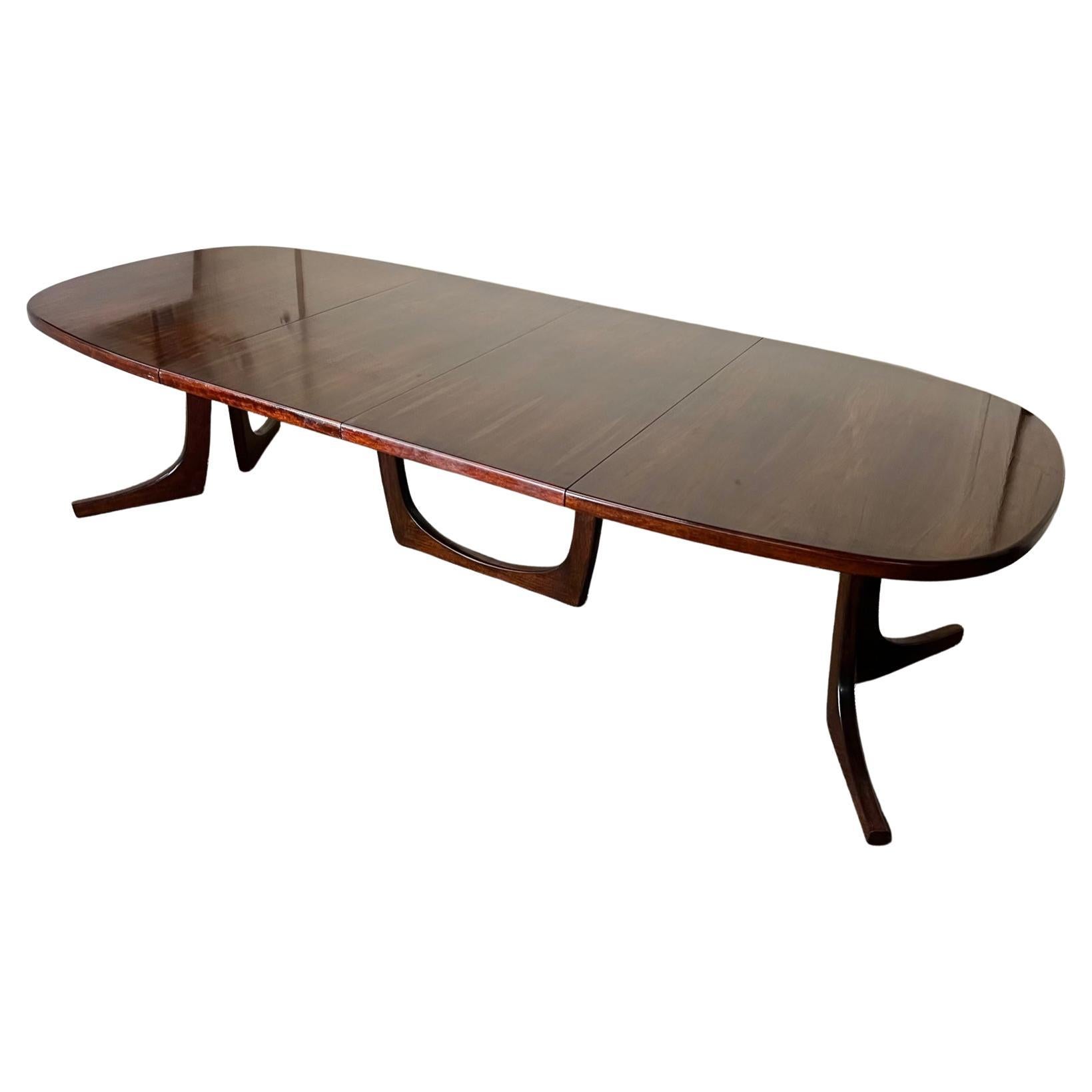 Midcentury Danish Modern Large Rosewood Dining Table with 2 Extension Leaves