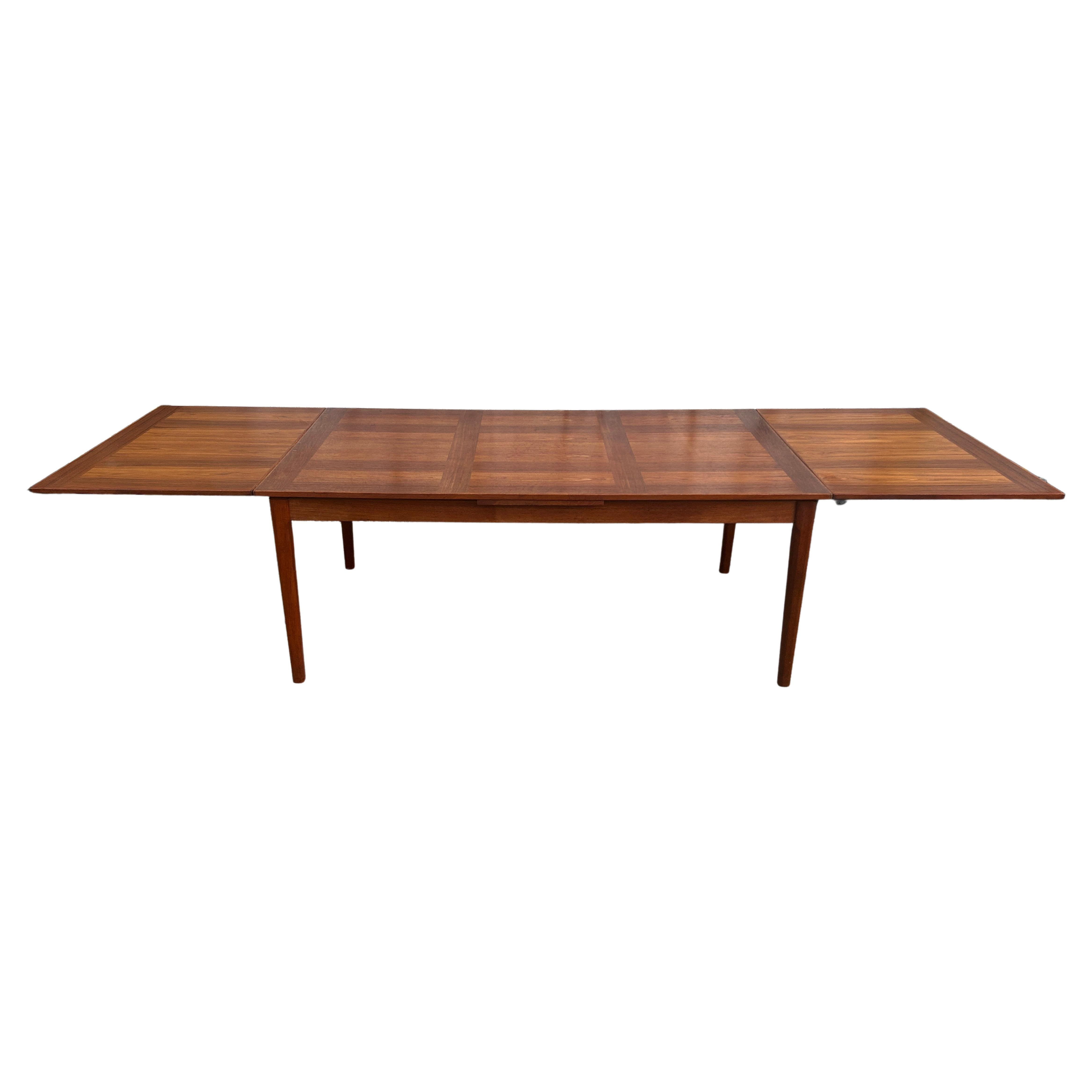Mid Century Danish Modern Large Teak Extension Dining Table Denmark by Drylund For Sale