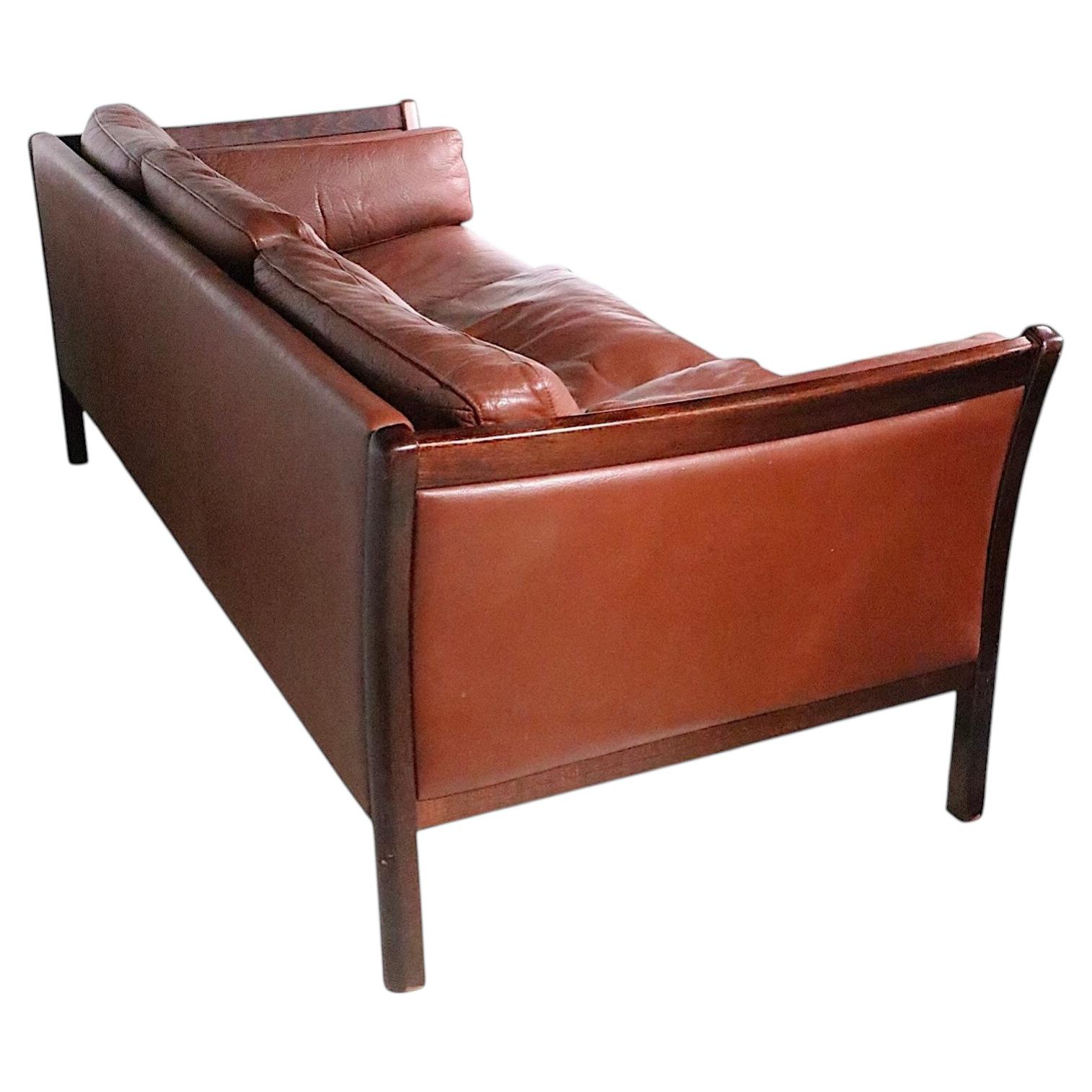 Mid Century Danish Modern Leather Box Sofa after Fredrik Kayser For Sale