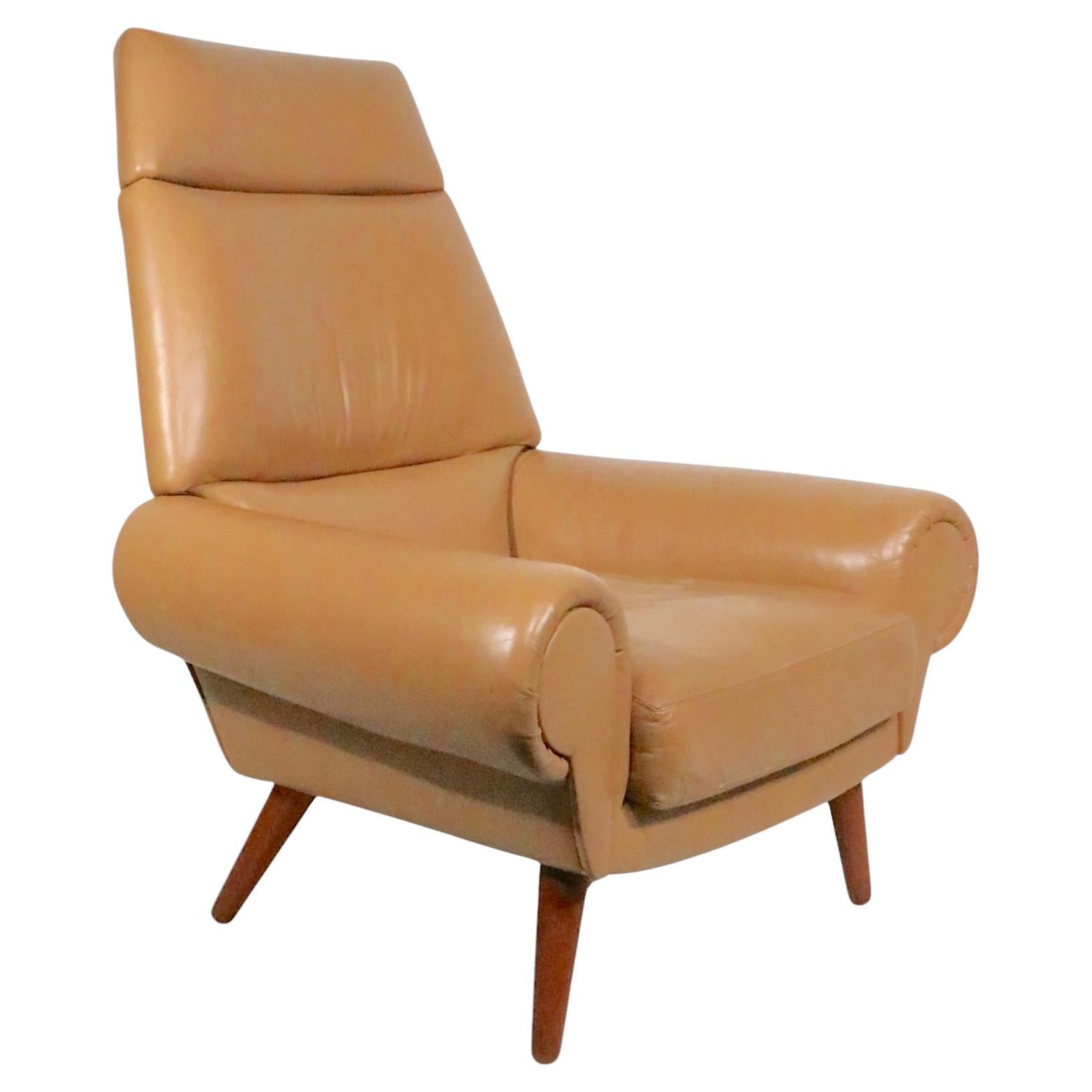 Sedia da salotto in pelle moderna danese del Mid Century di Kurt Ostervig per Ryesburg in vendita