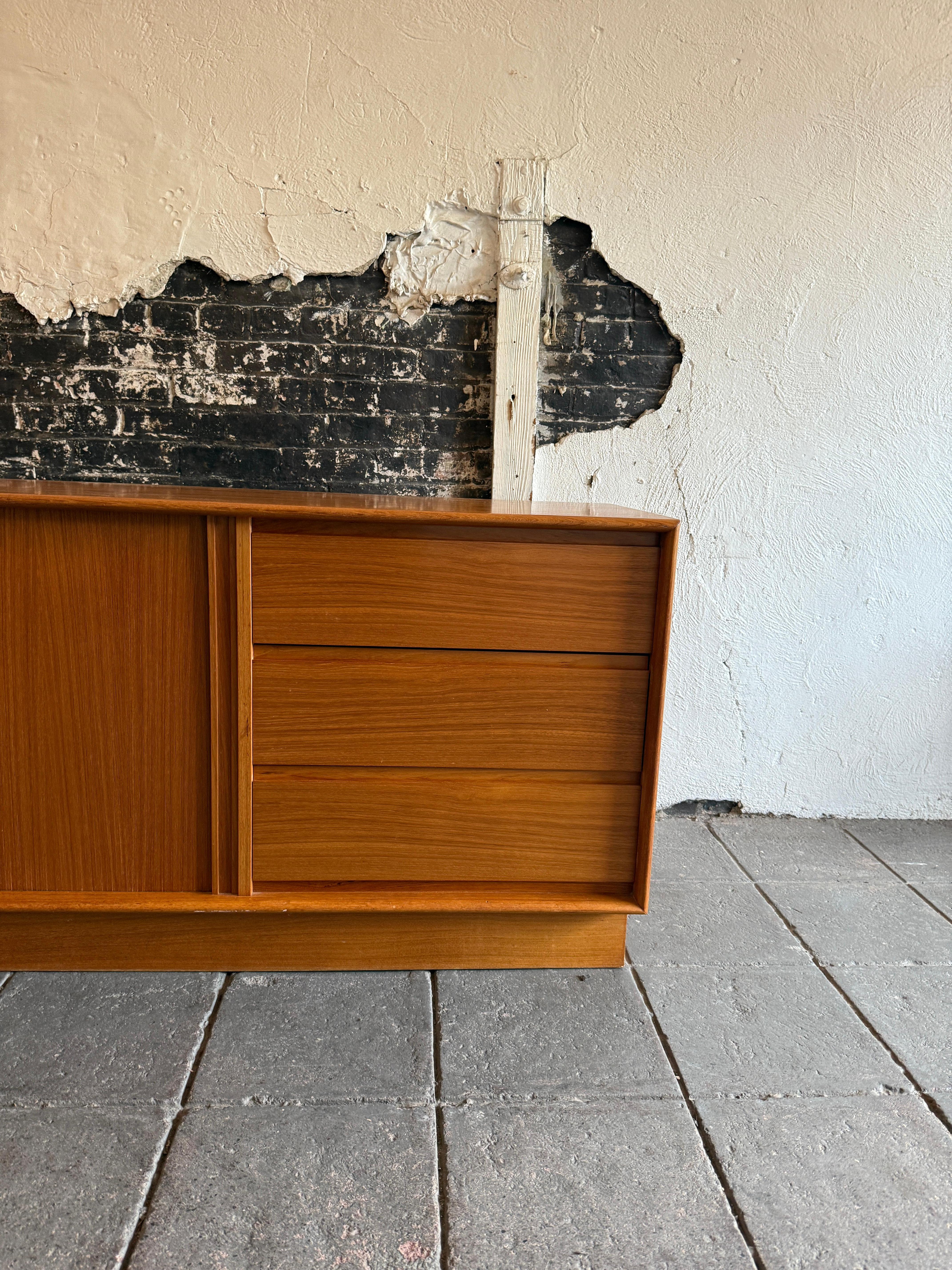 Scandinavian Modern Mid century danish modern light teak long dresser credenza by Art Furn For Sale