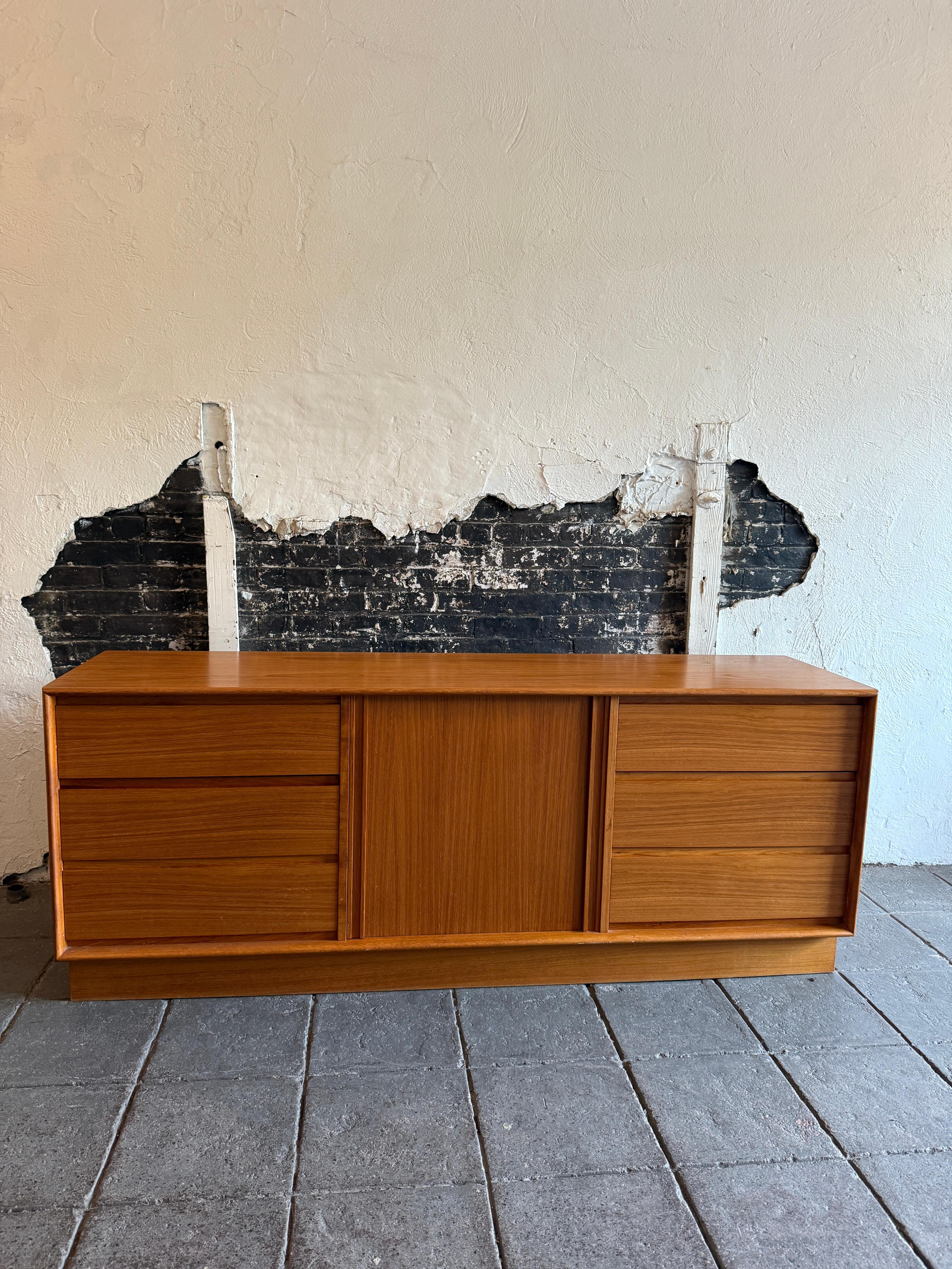 Danish Mid century danish modern light teak long dresser credenza by Art Furn For Sale