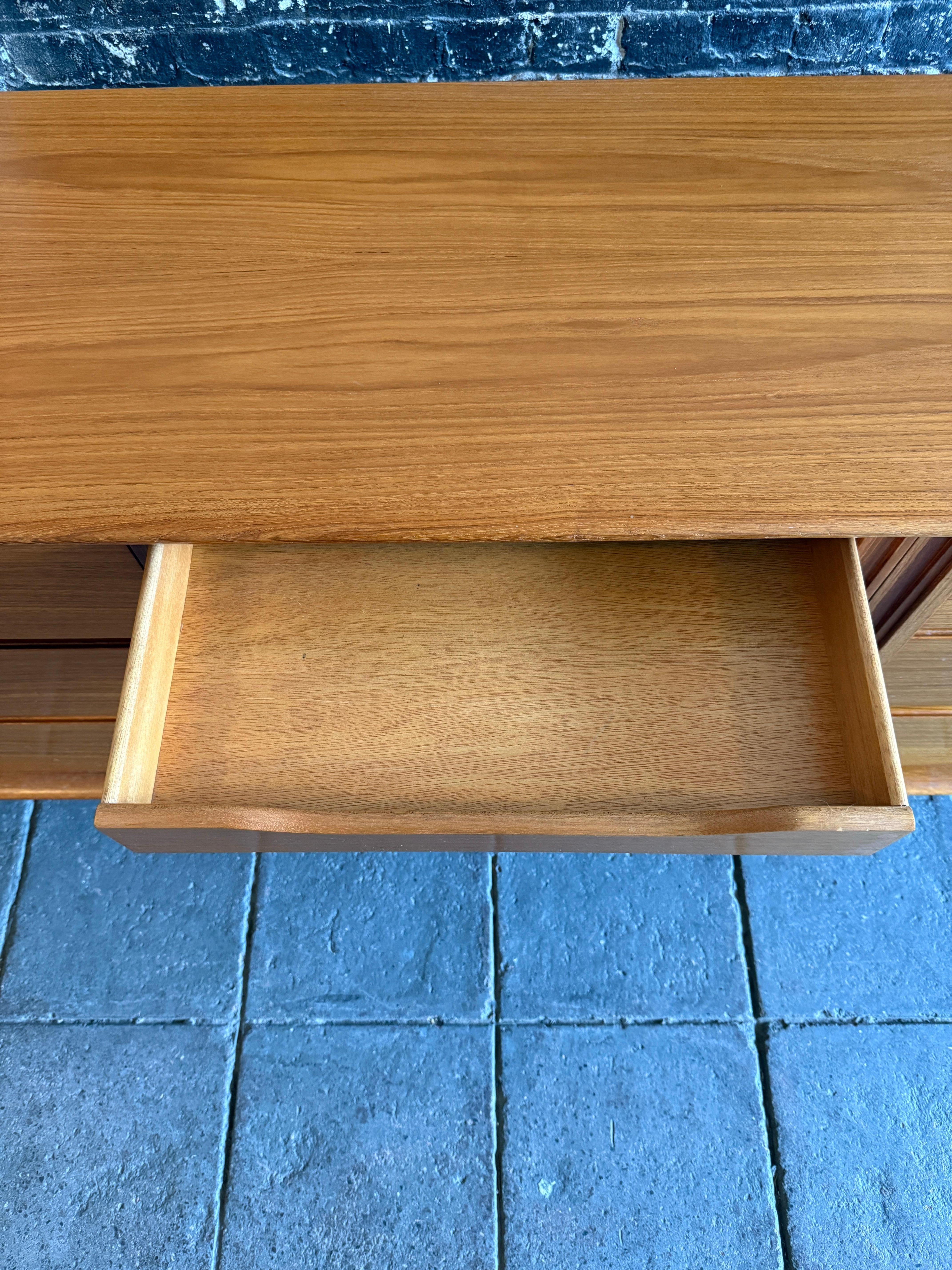 Teak Mid century danish modern light teak long dresser credenza by Art Furn For Sale