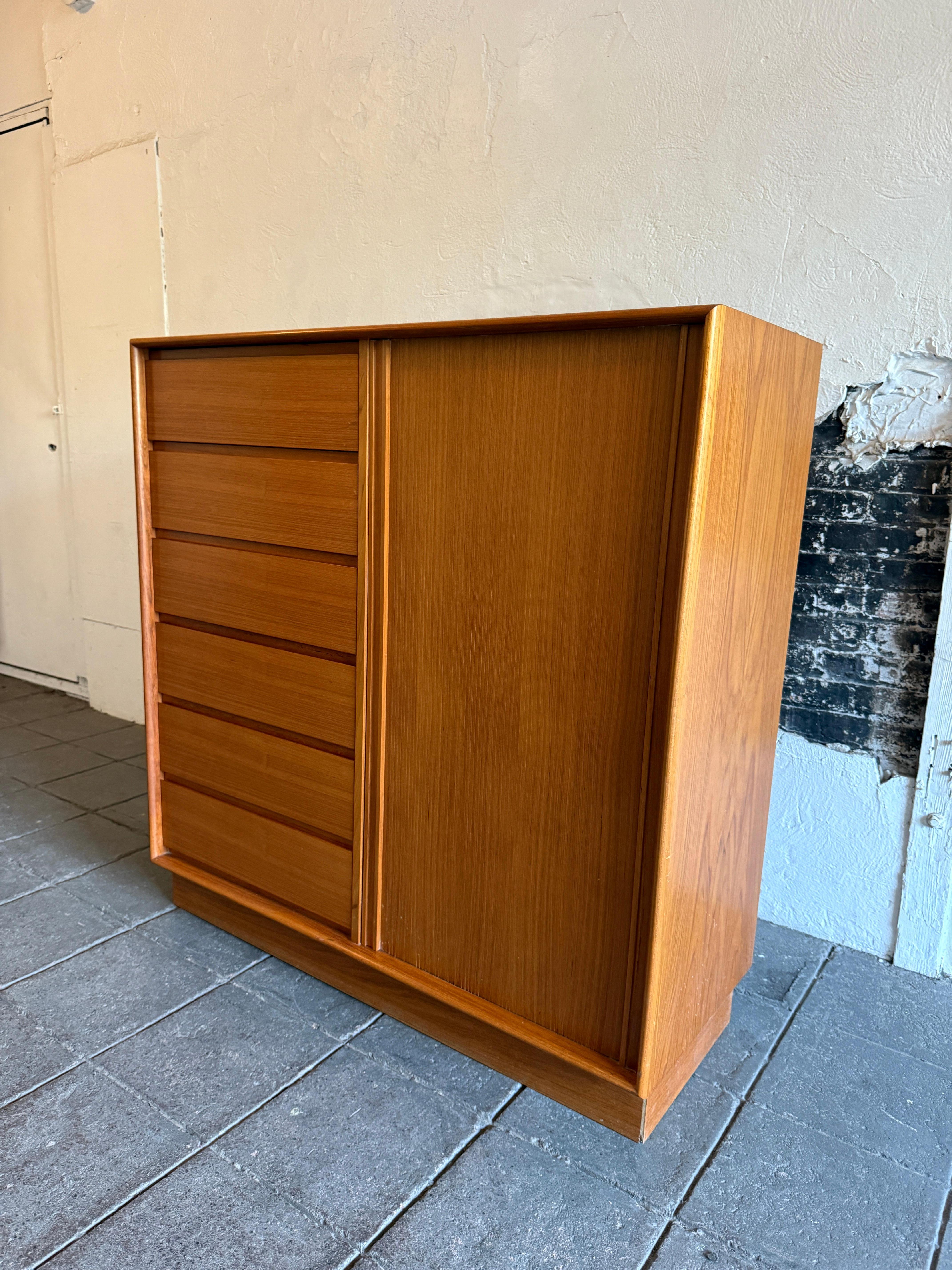 Scandinavian Modern Mid century danish modern light teak tall wide wardrobe dresser by Art Furn For Sale