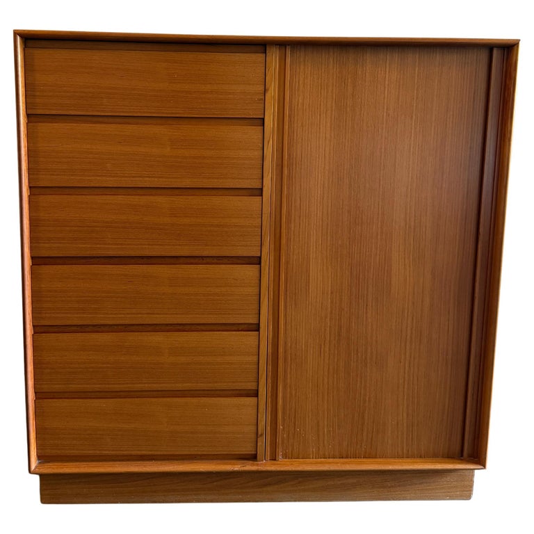Mid century danish modern light teak tall wide wardrobe dresser by Art Furn  For Sale at 1stDibs