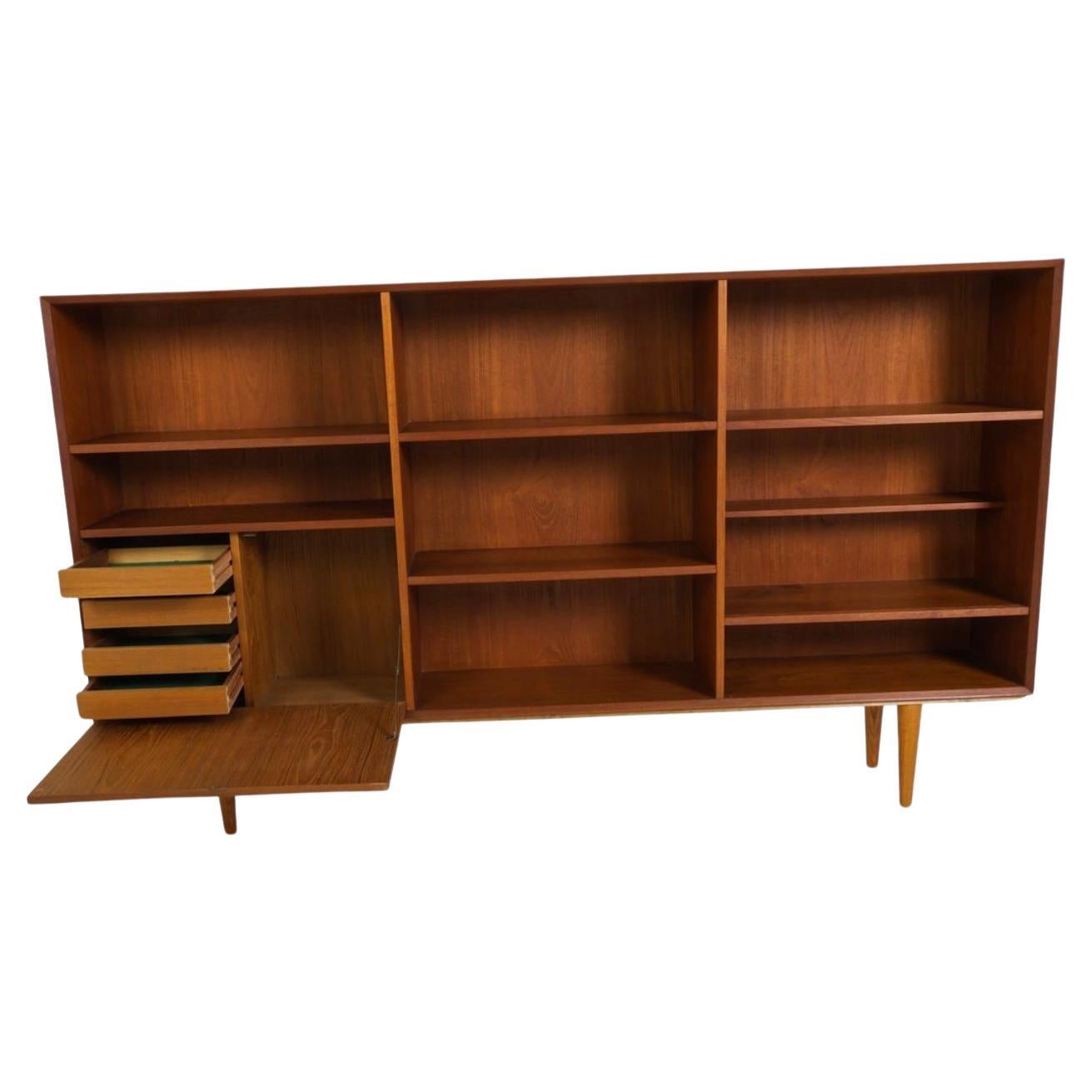 Mid Century Danish Modern long Slim Teak Bookcase Lower drawer Unit For ...