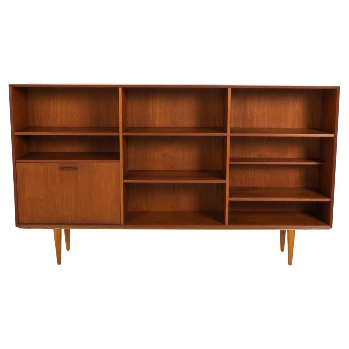 Mid Century Danish Modern long Slim Teak Bookcase Lower drawer Unit