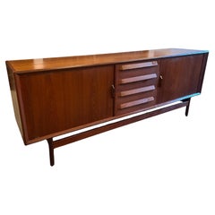 Mid century Danish Modern Long Teak Credenza with Tambour Doors Kofod Larsen