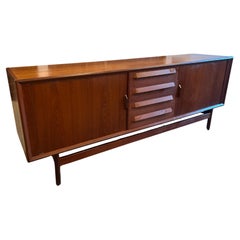Mid century Danish Modern Long Teak Credenza with Tambour Doors Kofod Larsen