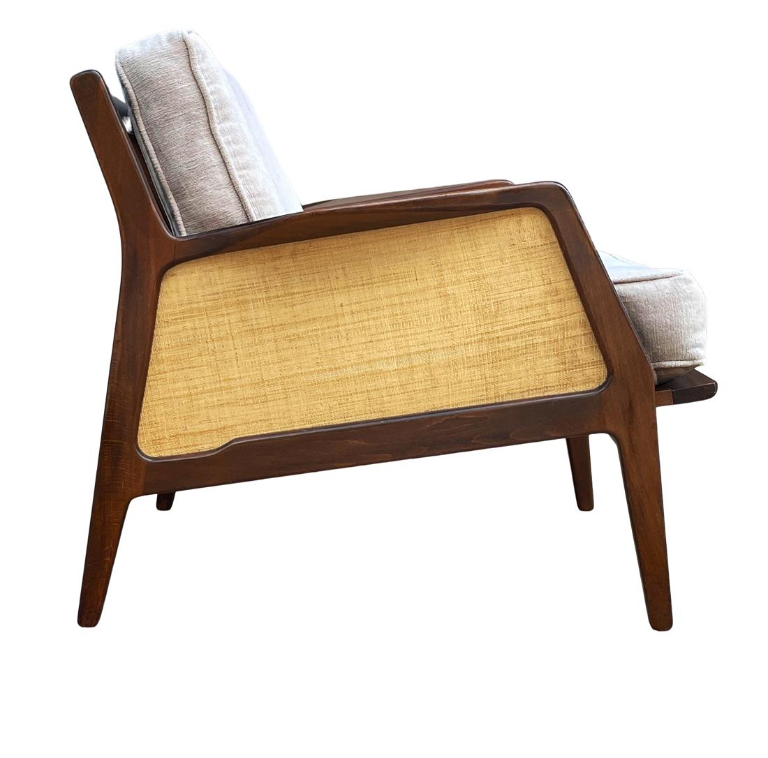 Scandinavian Modern Mid Century Danish Modern Lounge Chair by IB Kofod-Larsen in Walnut & Rafia