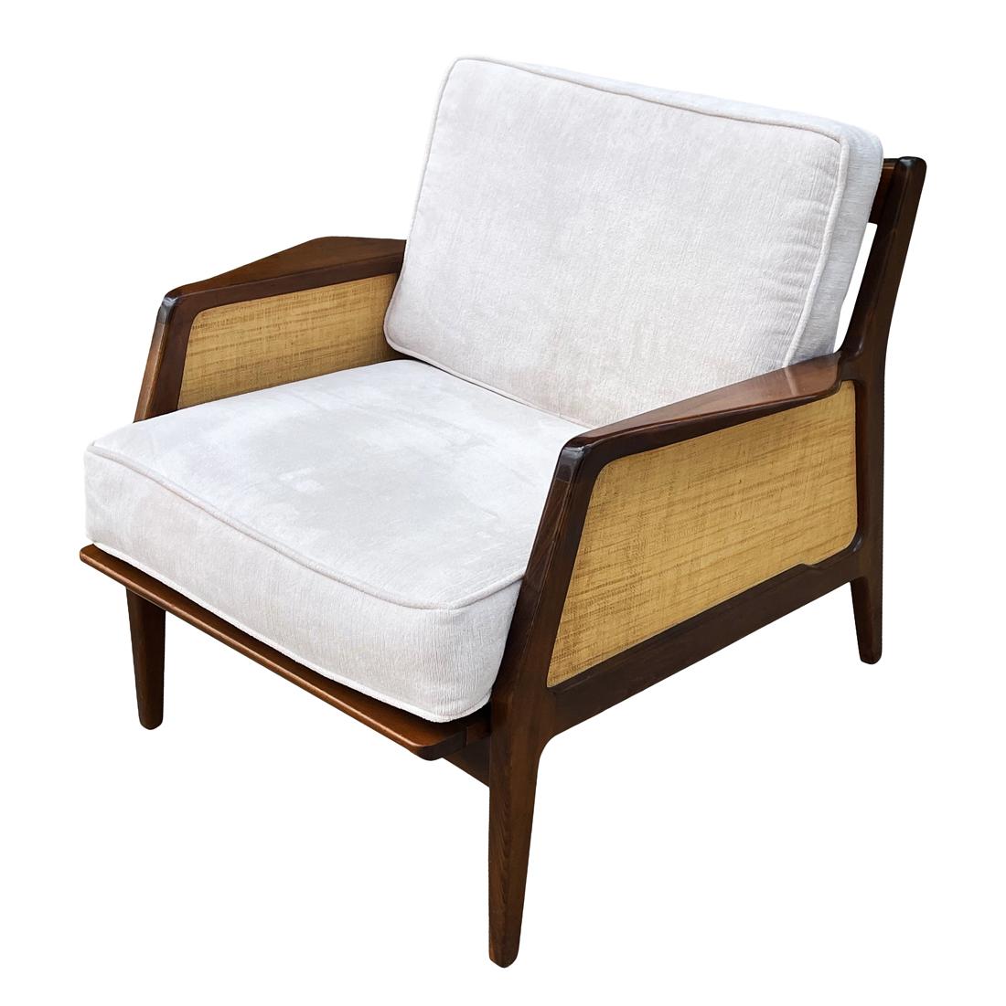 Fabric Mid Century Danish Modern Lounge Chair by IB Kofod-Larsen in Walnut & Rafia