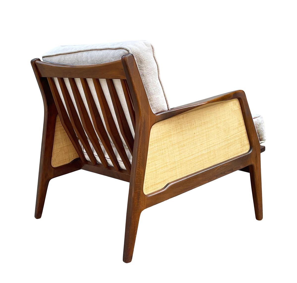 Mid Century Danish Modern Lounge Chair by IB Kofod-Larsen in Walnut & Rafia 1