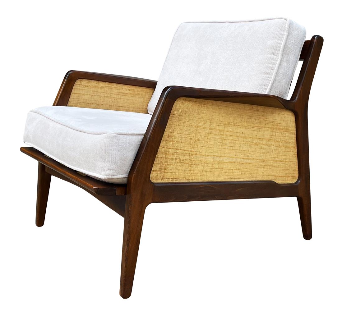 Mid Century Danish Modern Lounge Chair by IB Kofod-Larsen in Walnut & Rafia 2