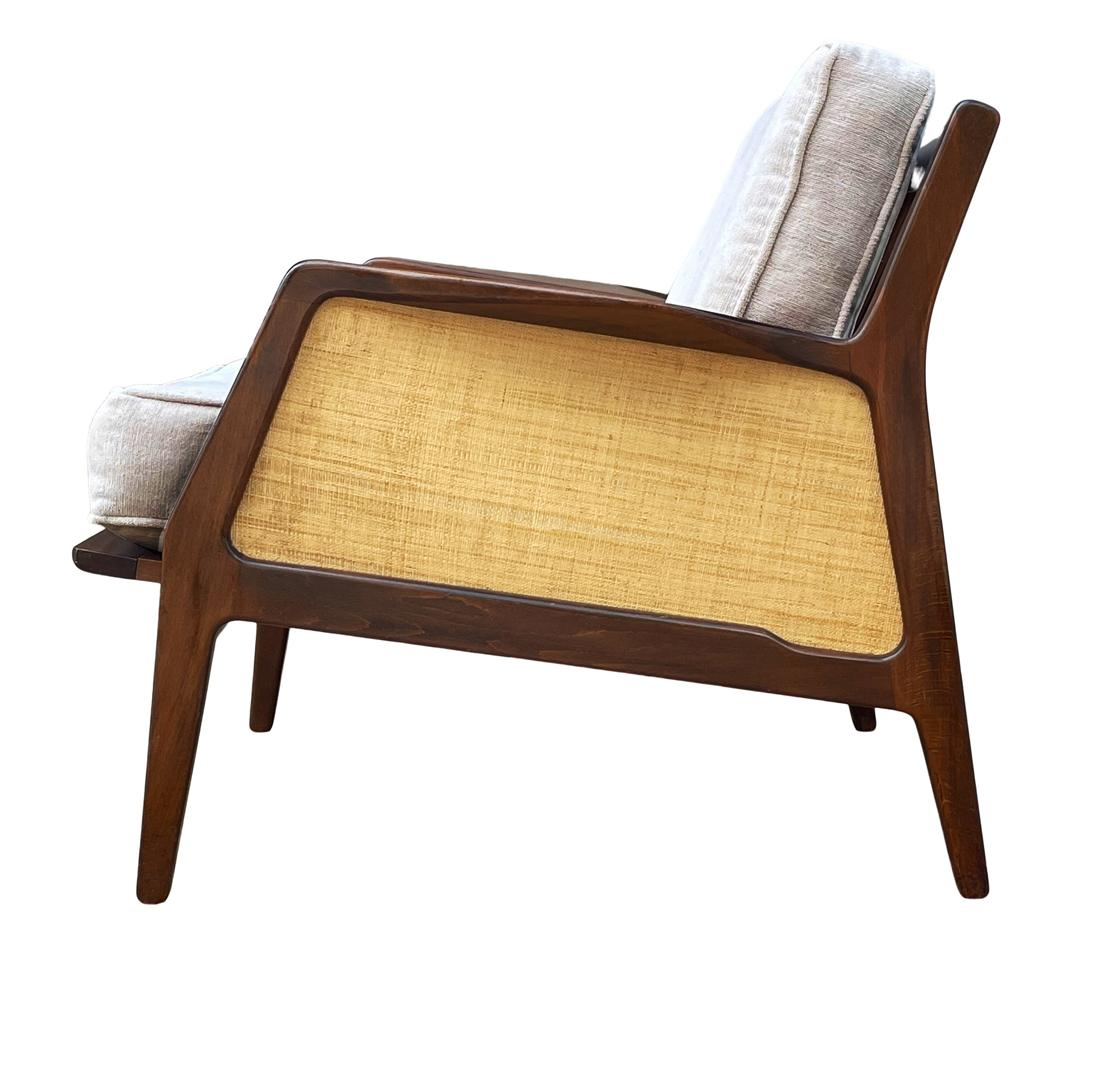 Mid Century Danish Modern Lounge Chair by IB Kofod-Larsen in Walnut & Rafia 3