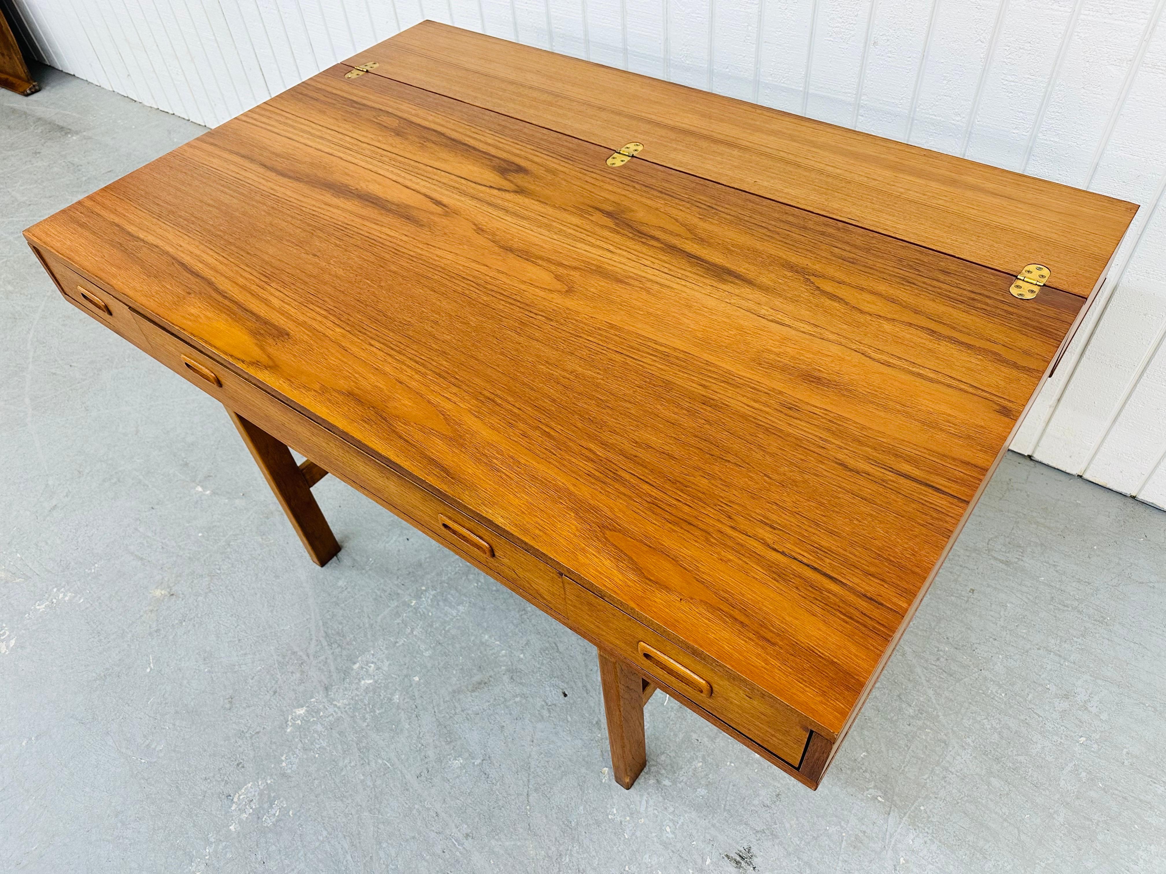 Mid-Century Danish Modern Lovig Style Teak Flip-Top Partners Desk 3