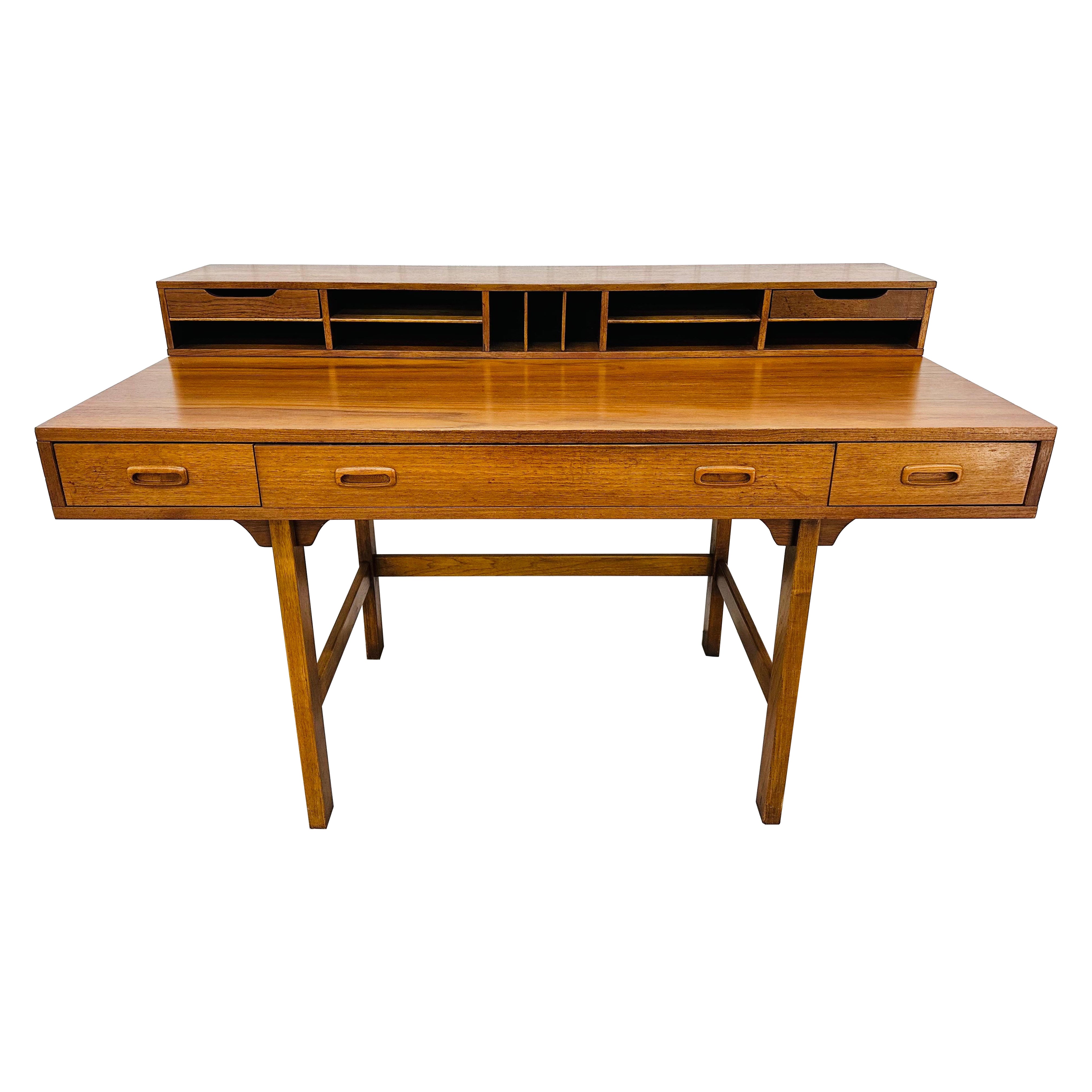 Mid-Century Danish Modern Lovig Style Teak Flip-Top Partners Desk