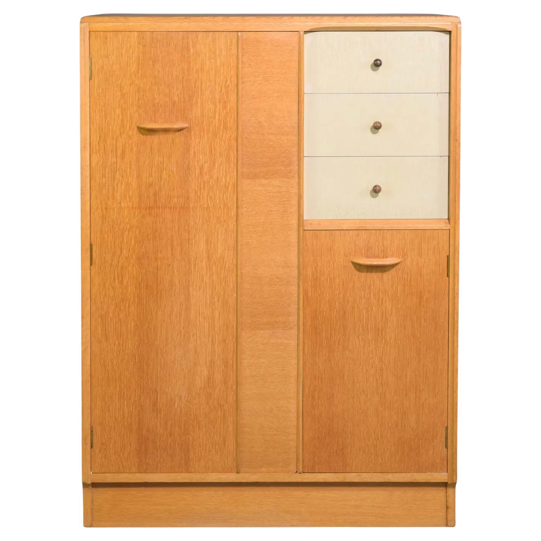 Mid century Danish modern low teak wardrobe dresser armoire