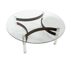 Midcentury Danish Modern Lucite, Bentwood and Glass Circular Cocktail Table