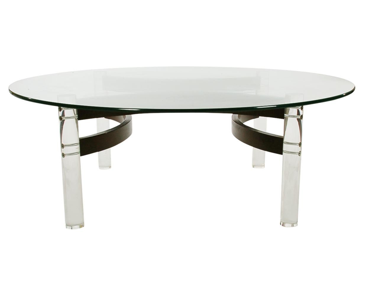 Mid-Century Modern Midcentury Danish Modern Lucite, Bentwood and Glass Circular Cocktail Table For Sale