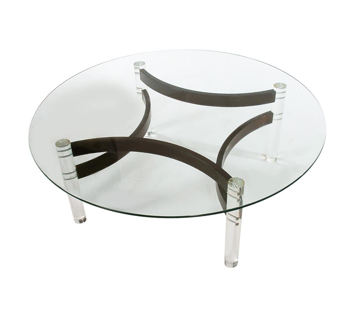 Midcentury Danish Modern Lucite, Bentwood and Glass Circular Cocktail Table In Good Condition For Sale In Philadelphia, PA