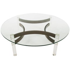 Vintage Midcentury Danish Modern Lucite, Bentwood and Glass Circular Cocktail Table